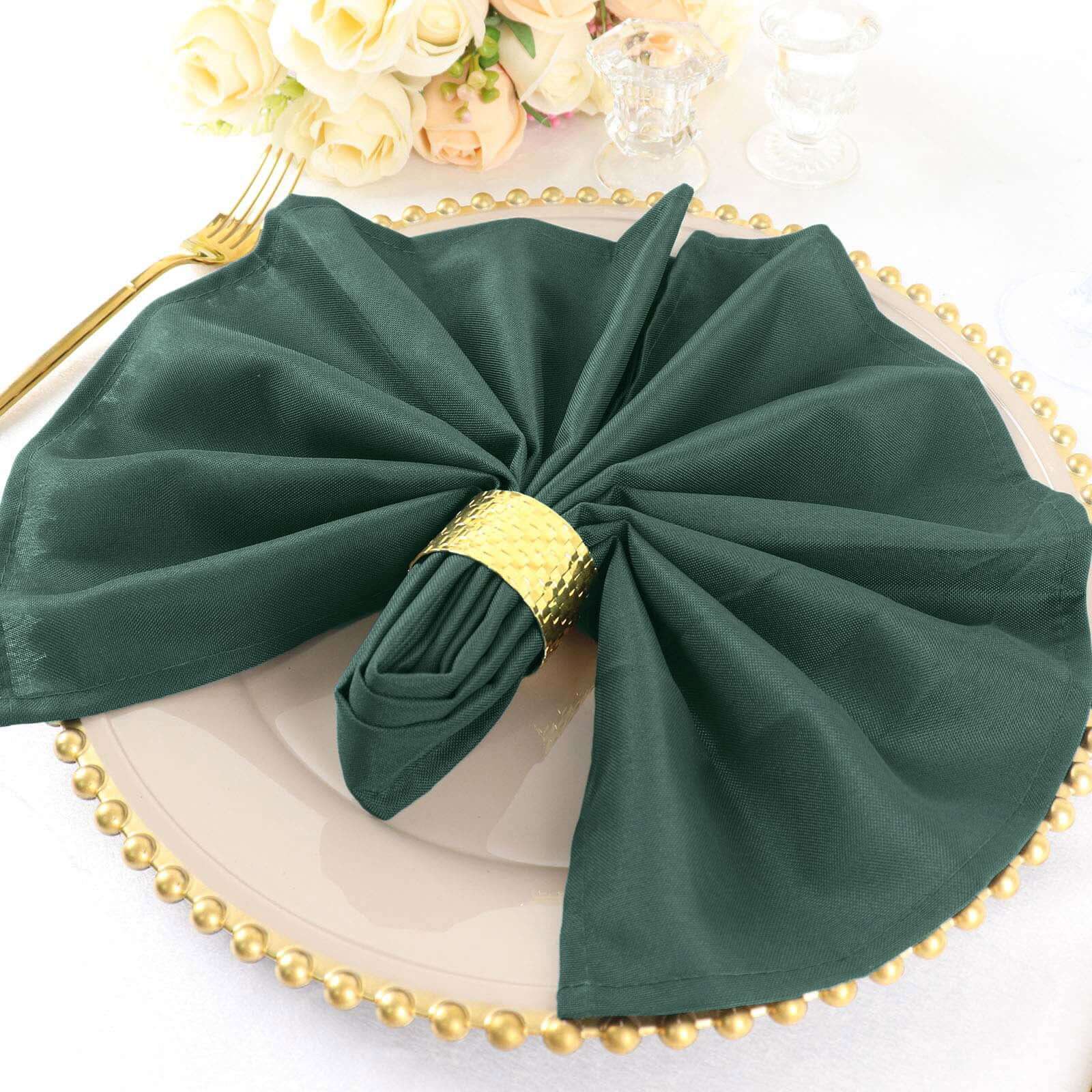 5 Pack Polyester 20x20 Napkins Hunter Emerald Green - Wrinkle Resistant & Easy Care Cloth Napkins