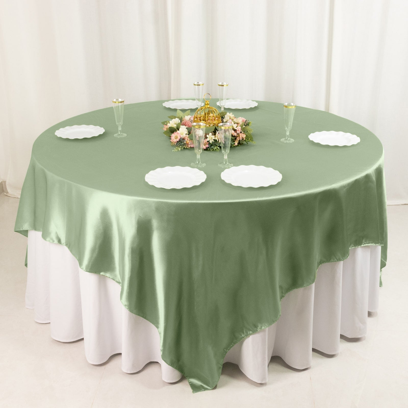 Satin 90x90 Table Overlay Square Tablecloth Sage Green - Smooth Finish Table Topper