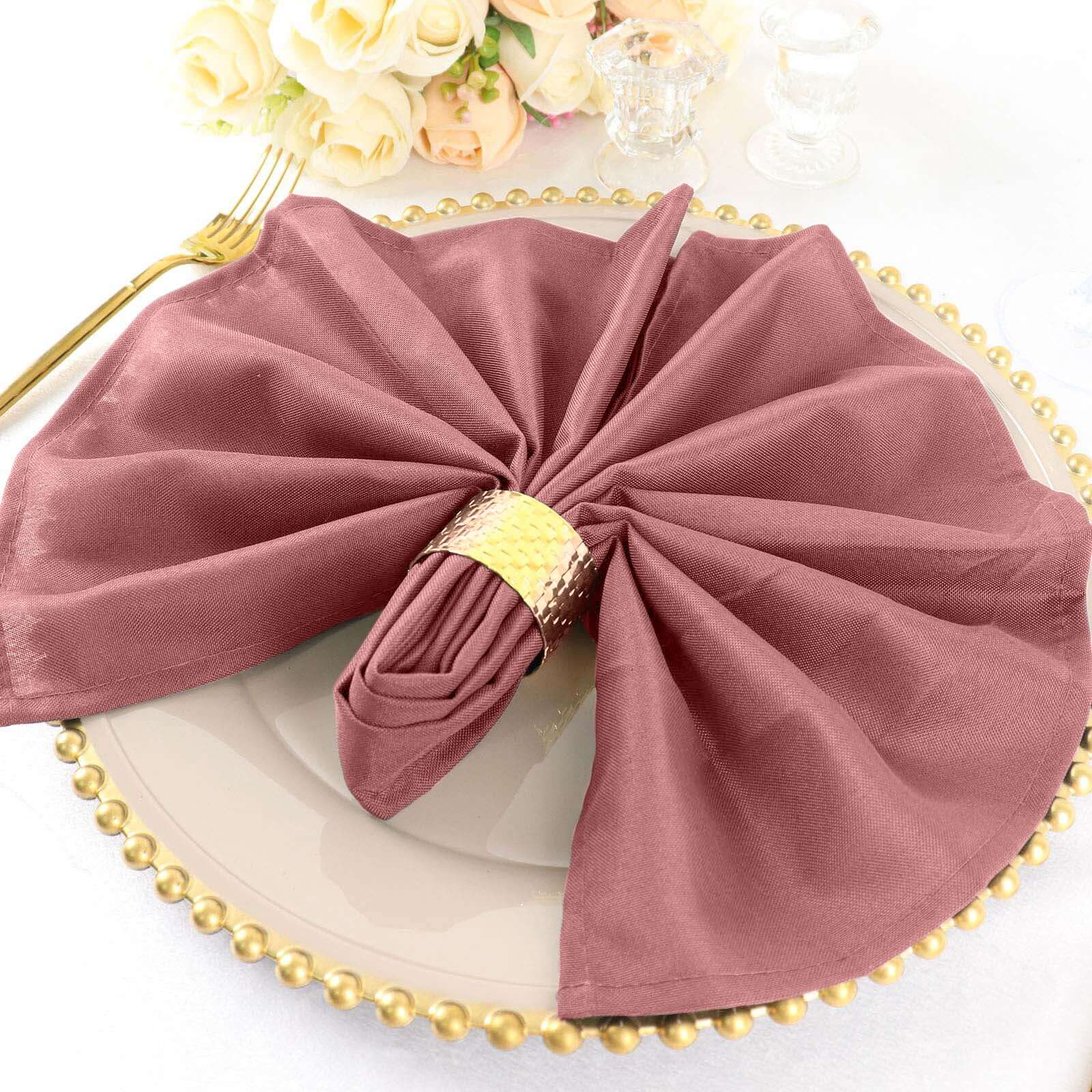 5 Pack Cinnamon Rose Cloth Napkins with Hemmed Edges, Reusable Polyester Dinner Linen Napkins - 20x20