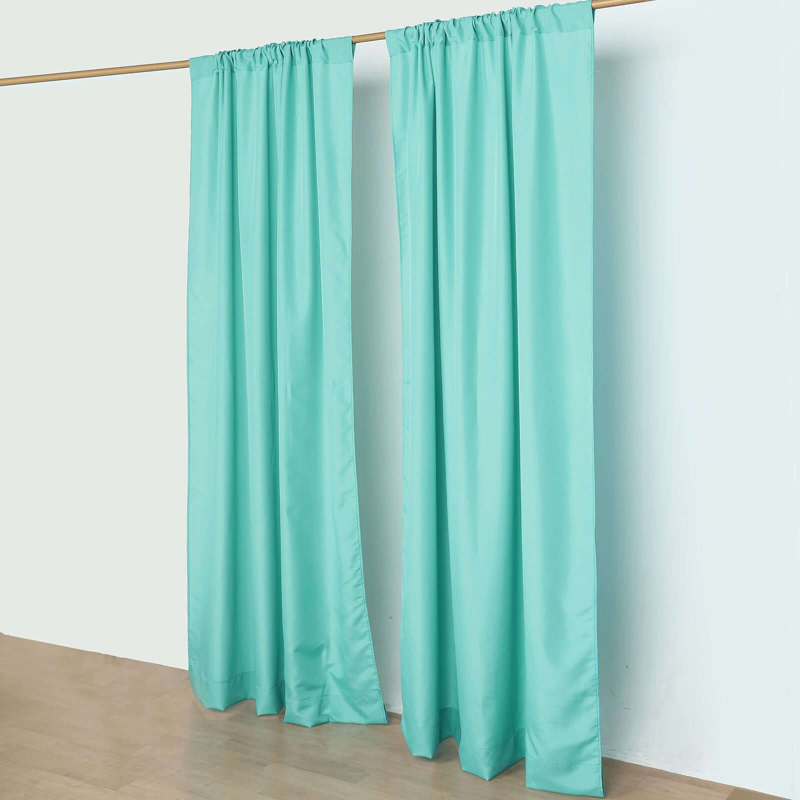 2 Pack Turquoise Polyester Event Curtain Drapes, 10ftx8ft Backdrop Event Panels With Rod Pockets 130 GSM