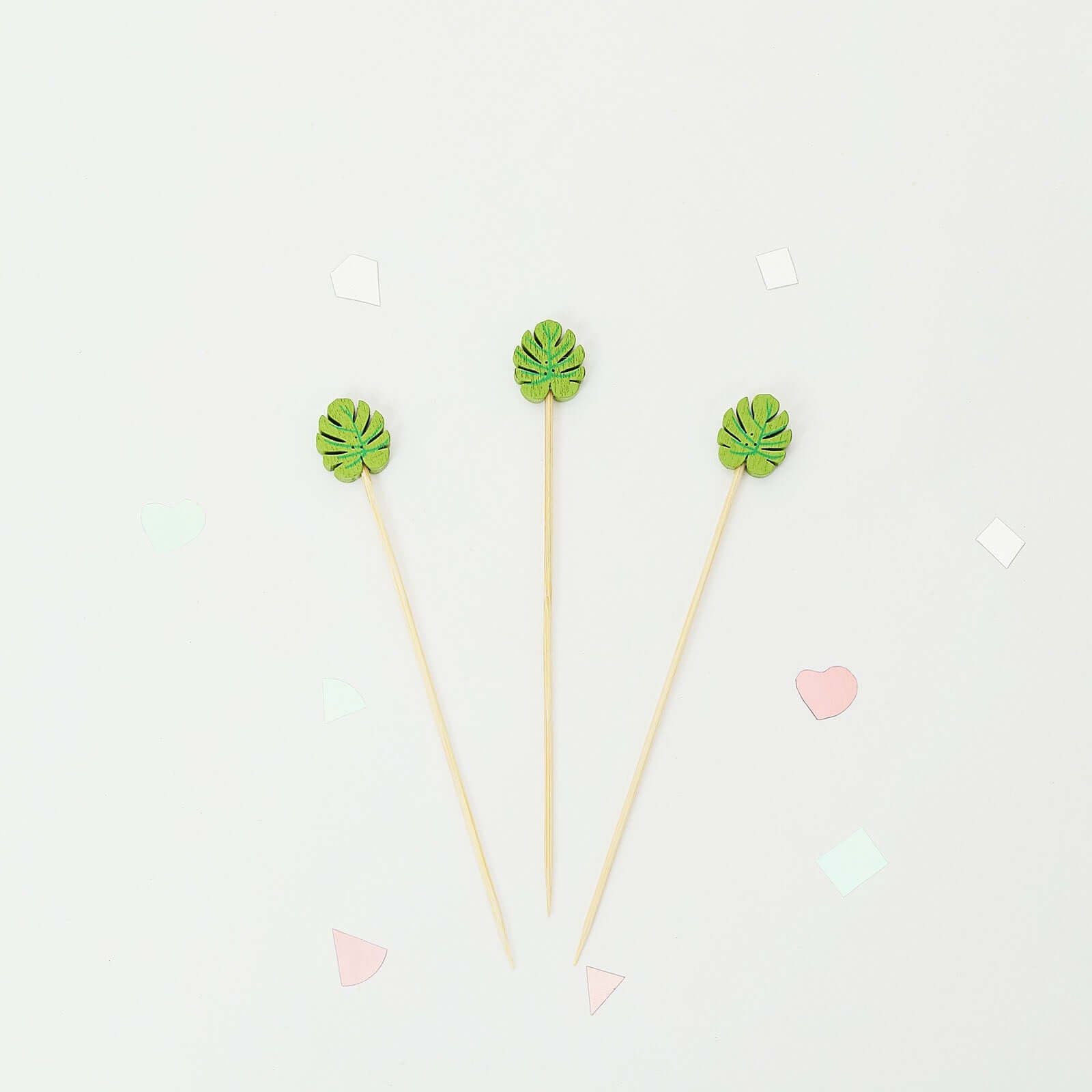 100-Pack Bamboo Cocktail Sticks Tropical Leaf Decorative Top Design - Eco Friendly Party Picks 5