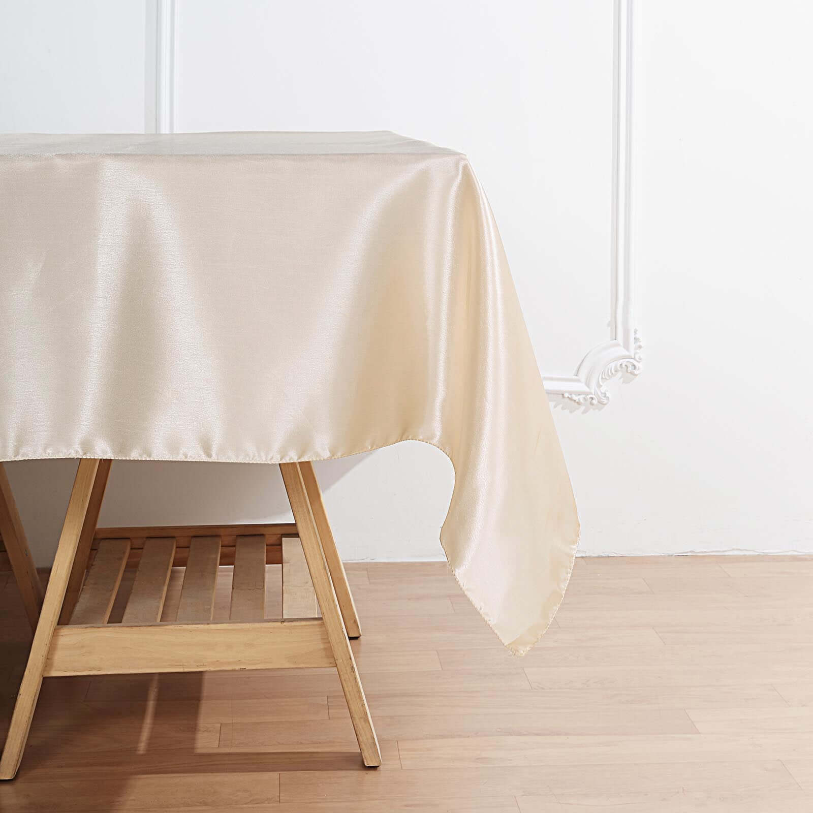 Satin 72x72 Table Overlay Square Tablecloth Beige - Smooth Finish Table Cover