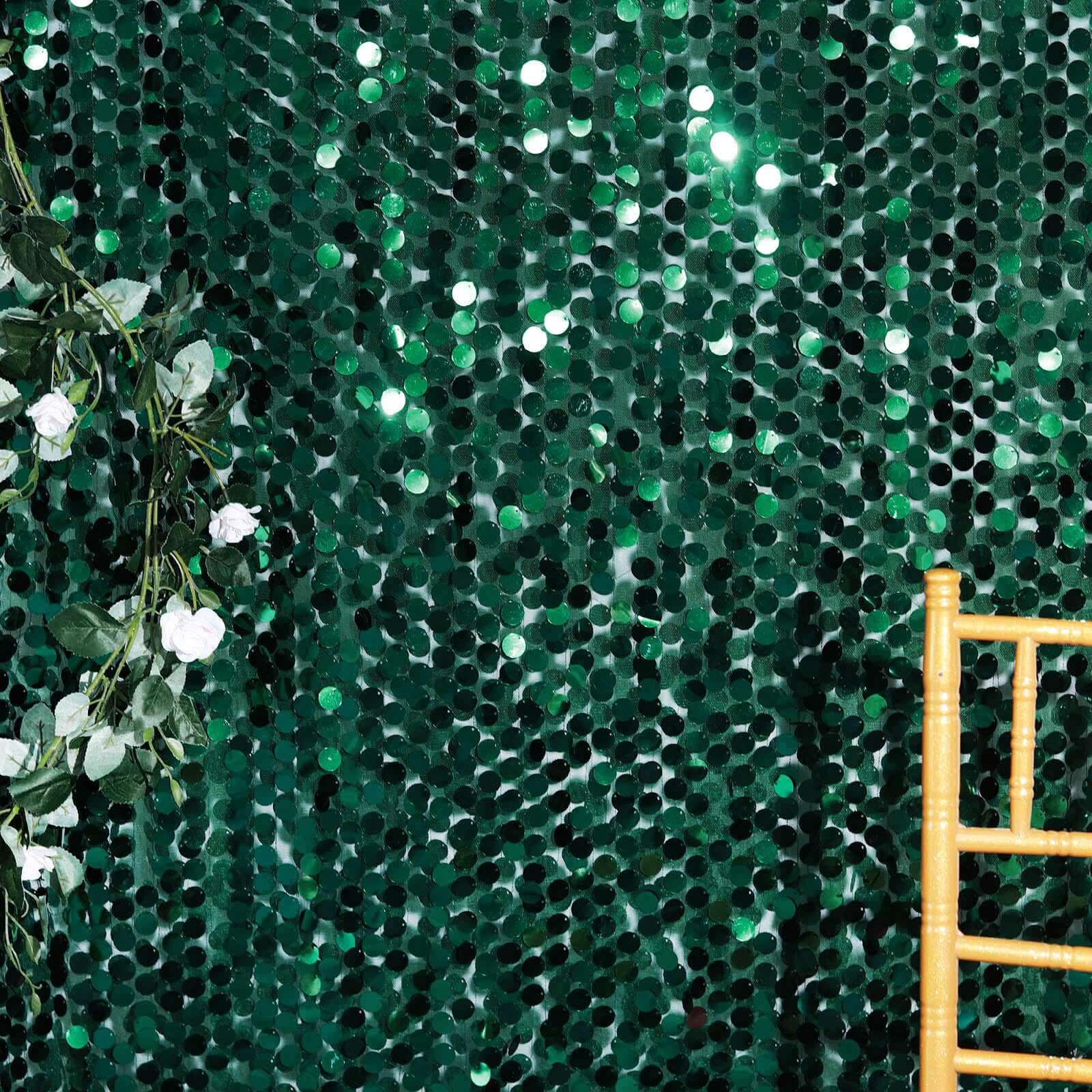 54x4 Yards Hunter Emerald Green Big Payette Sequin Fabric Roll, Mesh Sequin DIY Craft Fabric Bolt