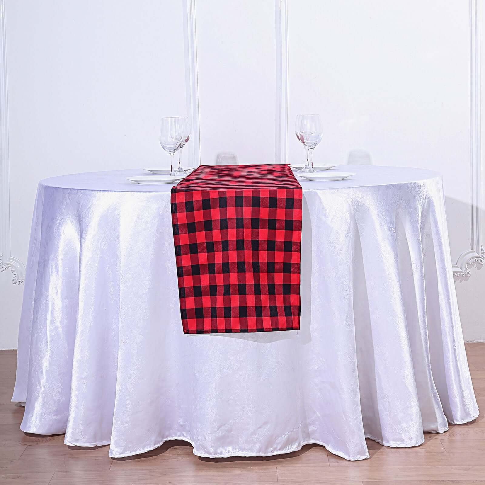 Polyester 14x108 Table Runner Black/Red Gingham Buffalo Plaid - Checkered Outdoor Table Runner