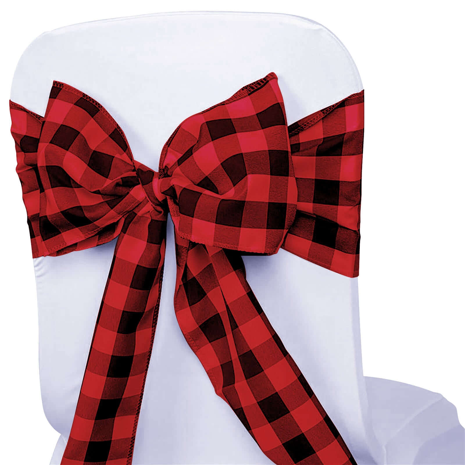 5 Pack Polyester Chair Sashes Black/Red Buffalo Plaid - Durable & Reusable Chair Bows 6x108