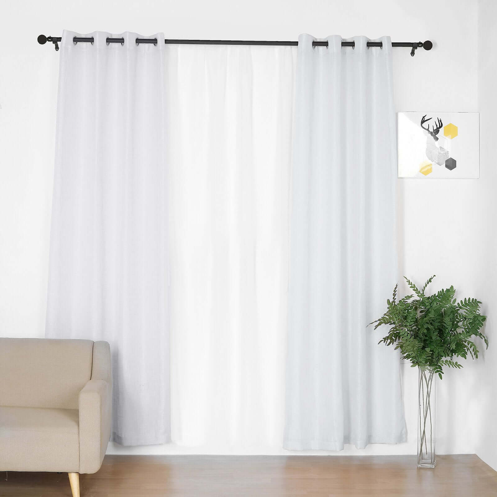 2 Pack Handmade White Faux Linen Curtains 52x96, Curtain Panels With Chrome Grommets