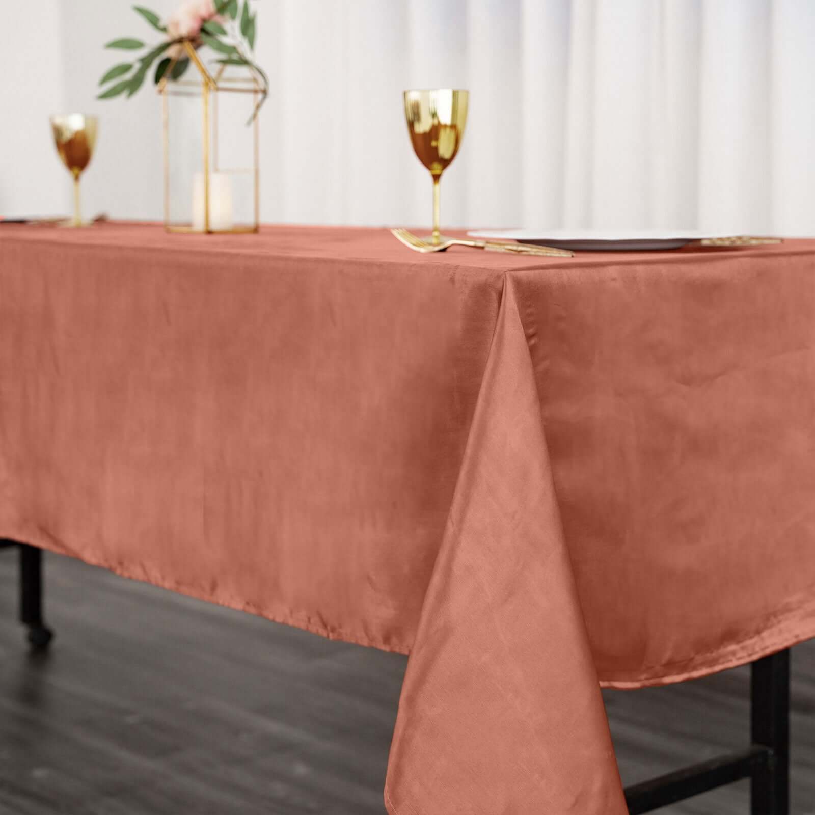 Satin Rectangular 60x102 Tablecloth Terracotta (Rust) - Smooth and Lustrous Table Cover