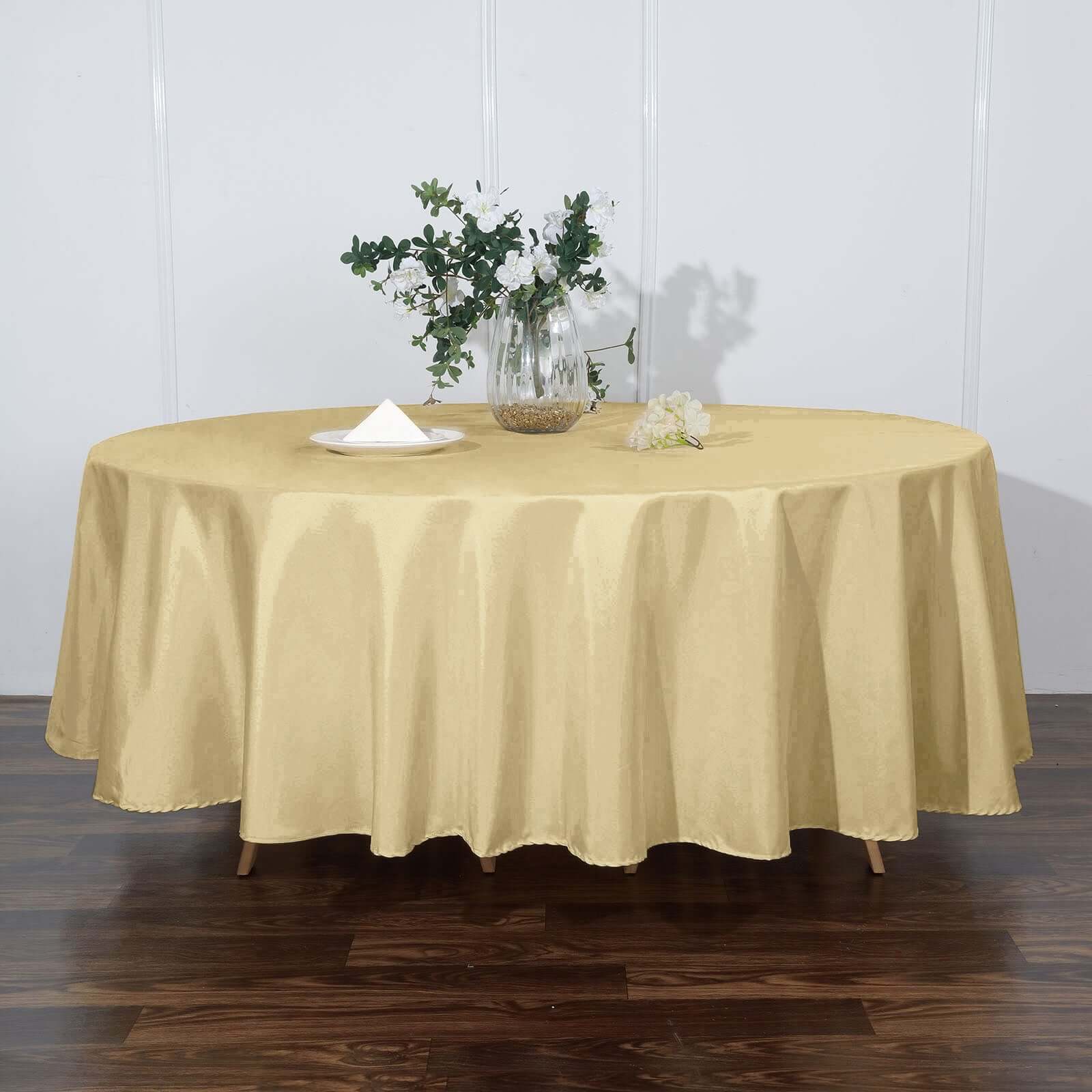 Polyester 108 Round Tablecloth Champagne - Wrinkle-Resistant Table Cover