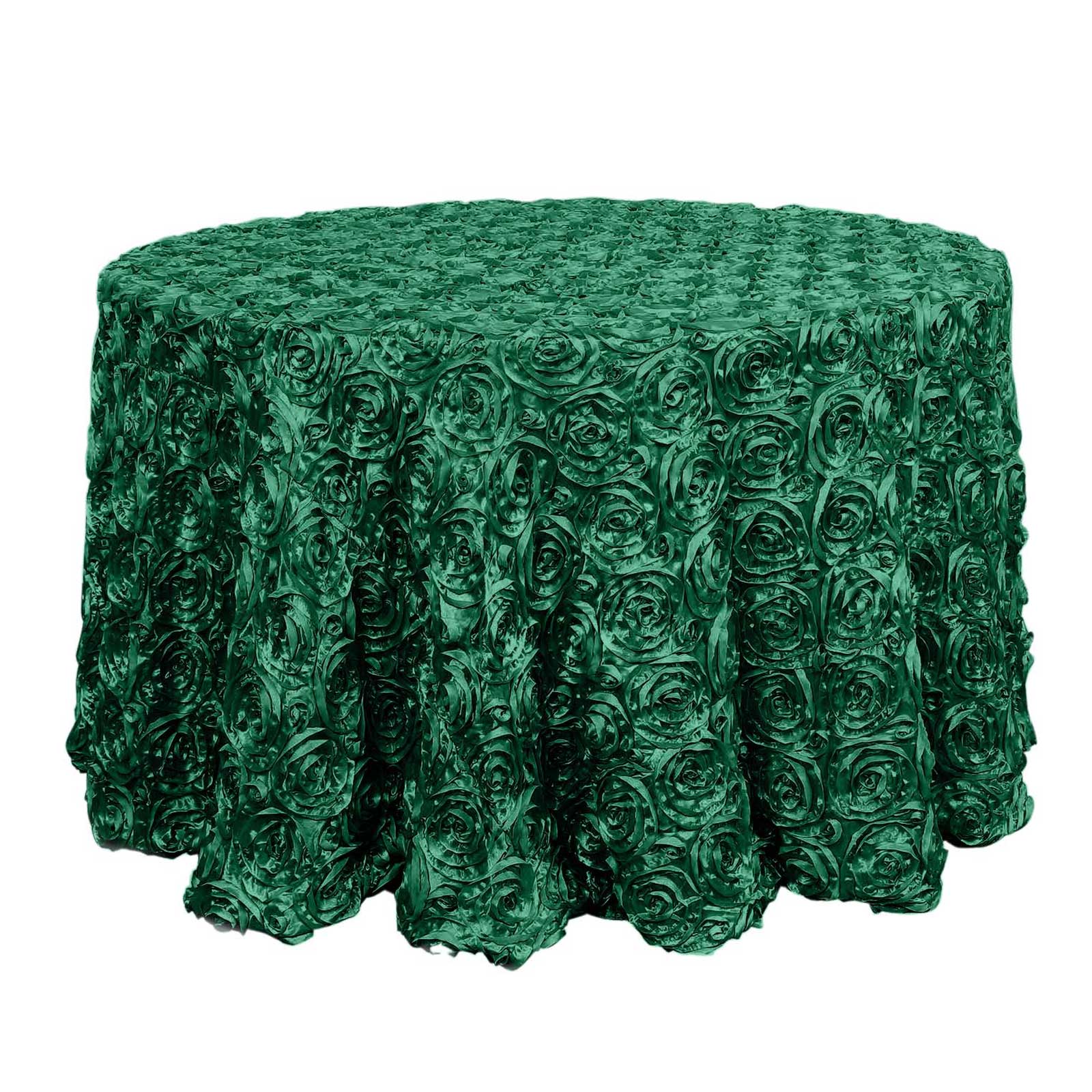 Satin 120 Round Tablecloth Hunter Emerald Green - Grandiose 3D Rosette with Seamless Finish Table Cover