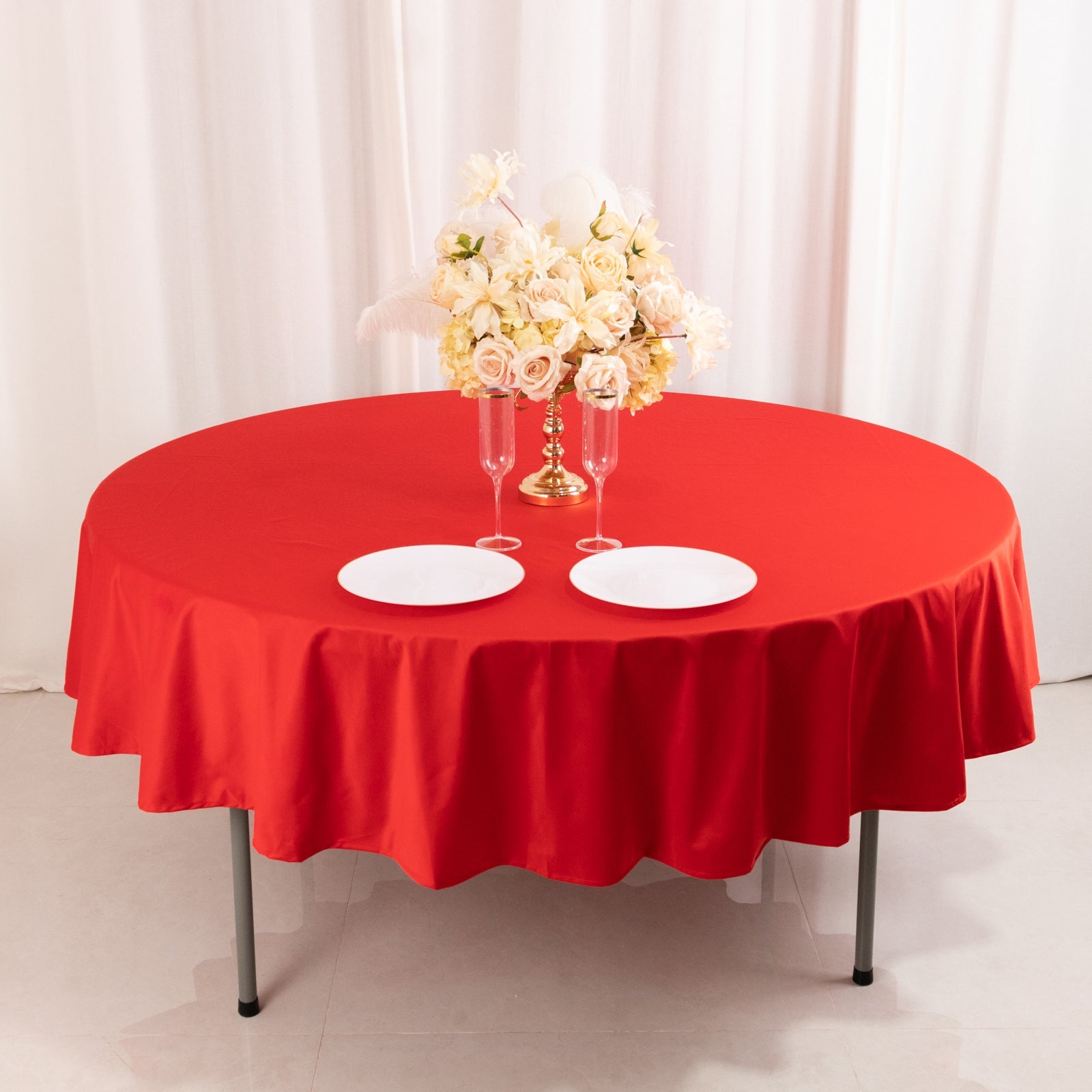 Premium Scuba Round 90 Tablecloth Red - Wrinkle Free & Stain Resistant Table Cover