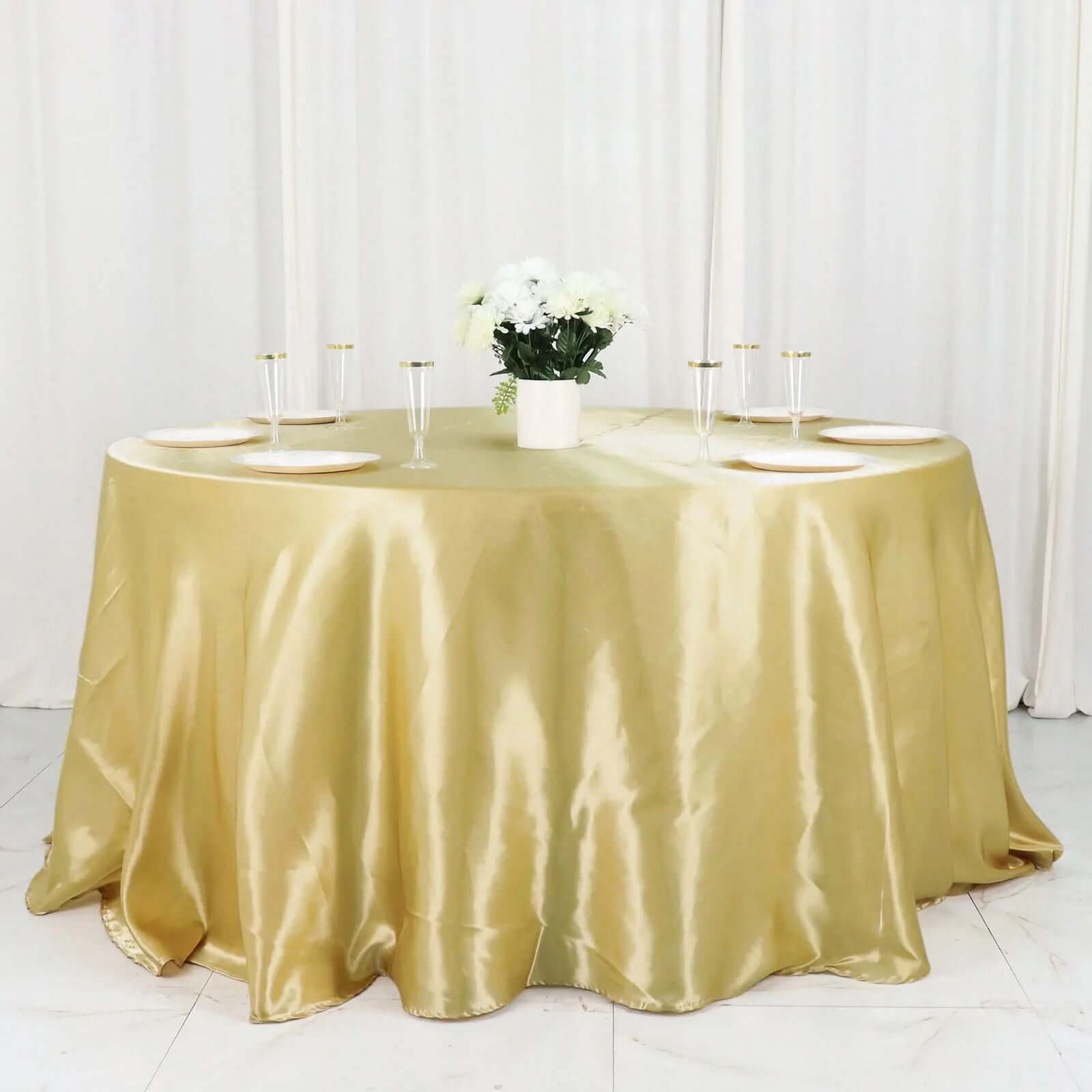 Satin 132 Round Tablecloth Champagne - Stylish Seamless Table Cover