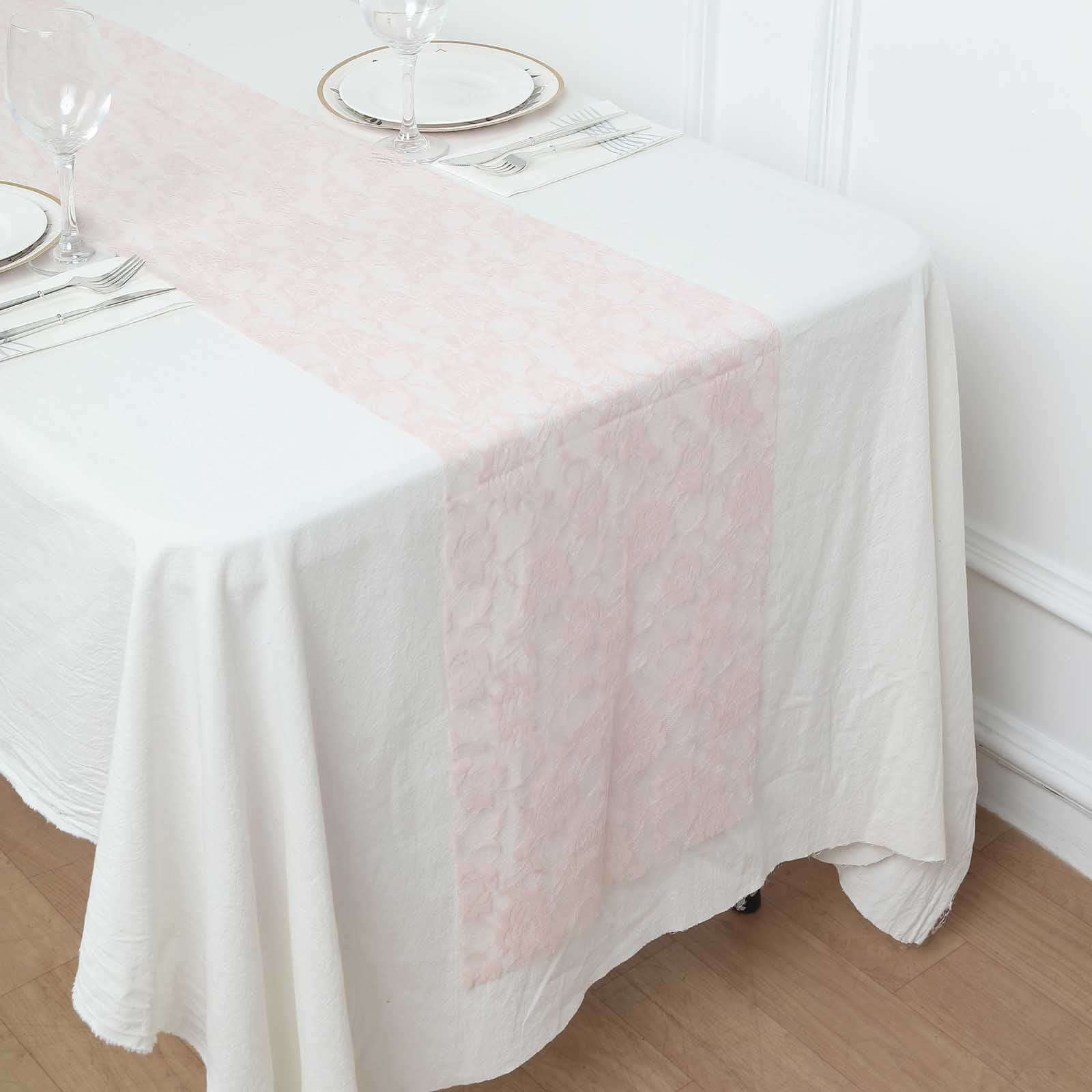 Lace 12x108 Table Runner Blush - Vintage Rose Pattern Table Decor