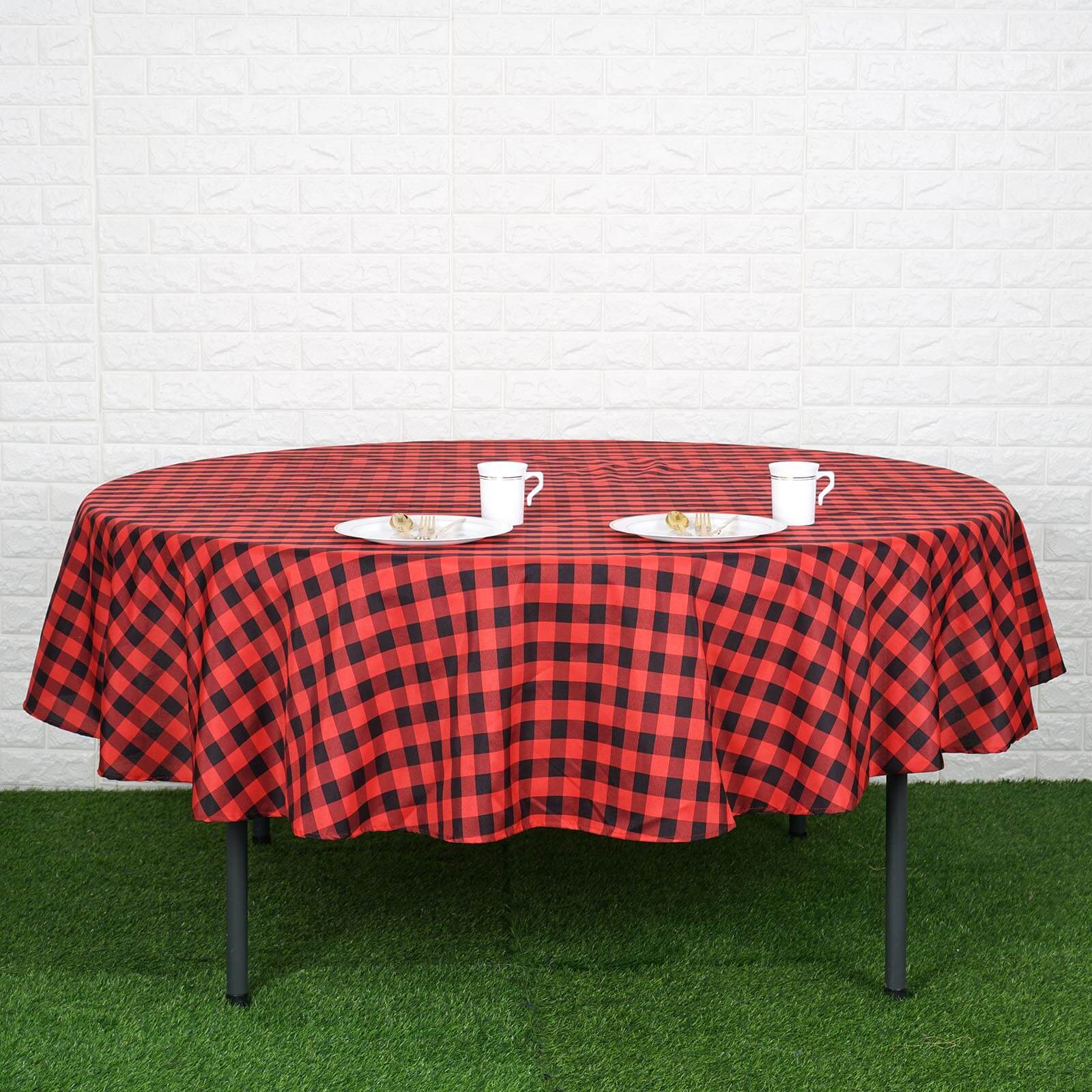 90 Black Red Buffalo Plaid Round Tablecloth, Gingham Polyester Checkered Tablecloth