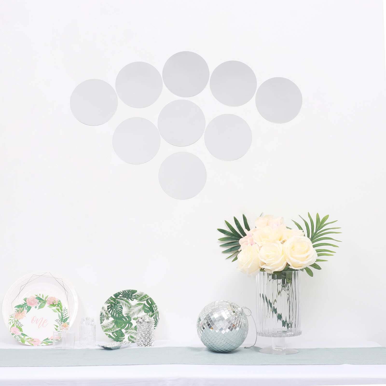 12 Pack Round Acrylic Mirror Wall Stickers, 6 Removable Wall Decals For Home Decor