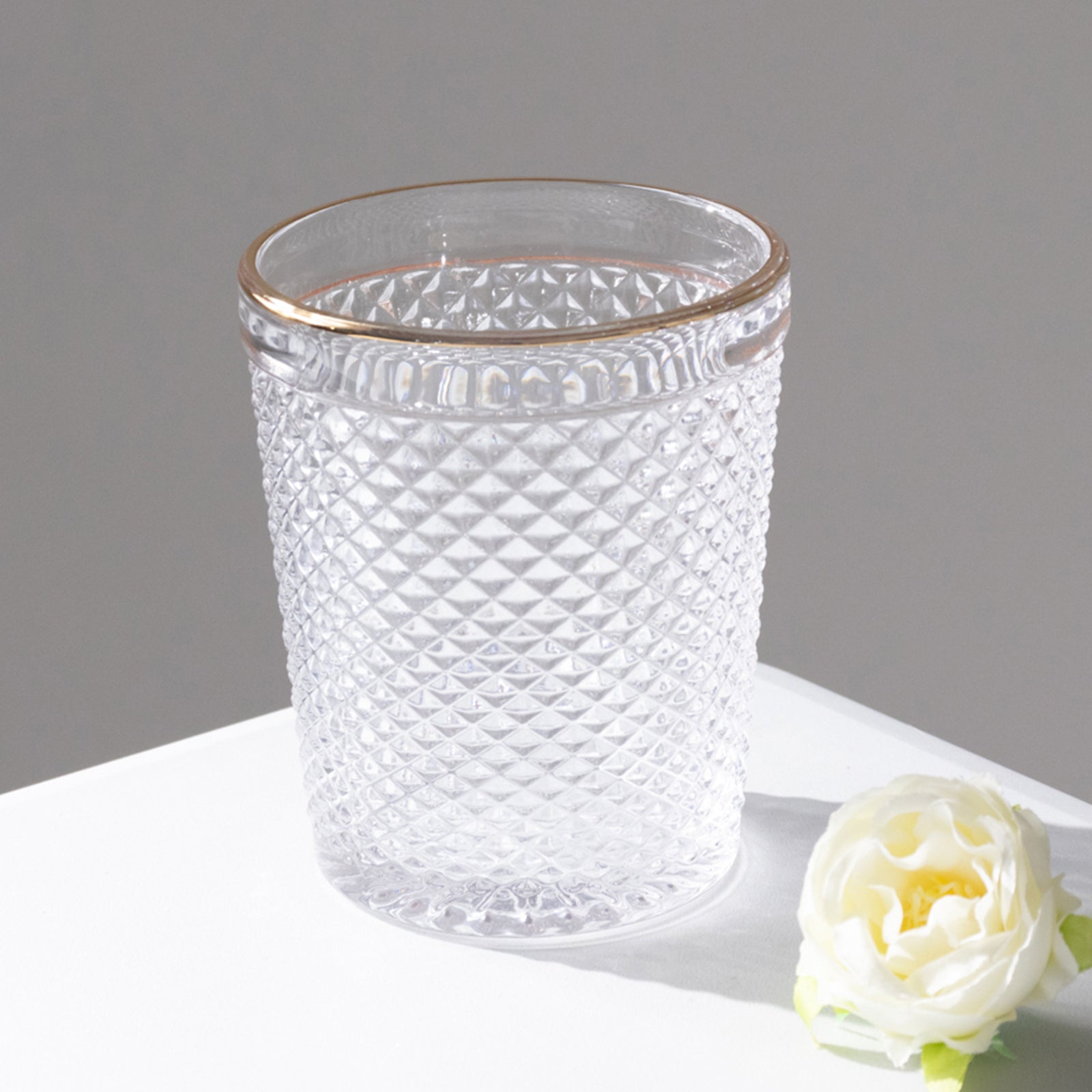 6-Pack Tumbler Glasses Clear Hobnail Design with Gold Rim - Embossed Diamond Pattern Glassware for Drinks & Parties 11oz 4