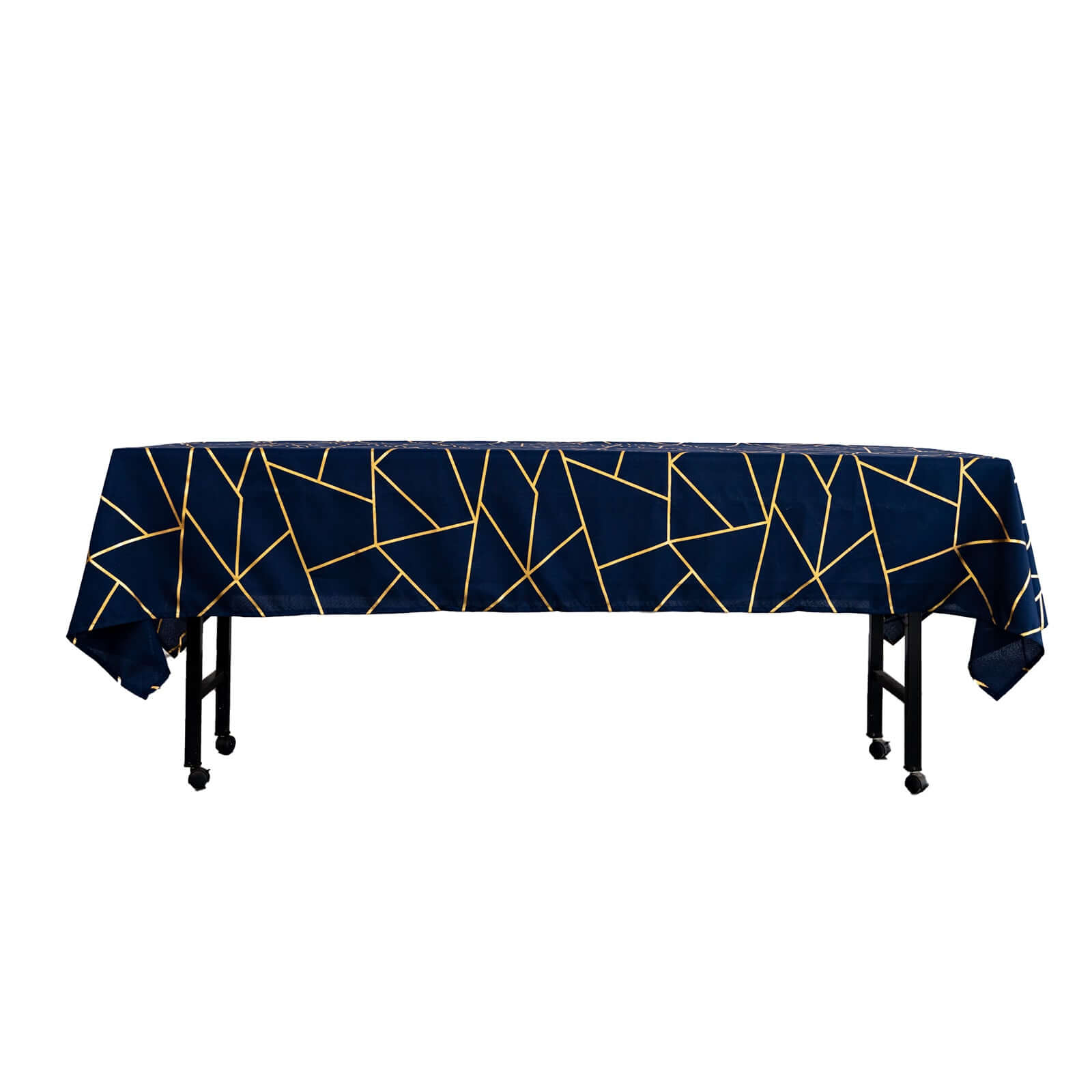 Polyester 60x102 Rectangle Tablecloth Navy Blue with Gold Foil Geometric Pattern - Wrinkle-Resistant & Durable Table Cover
