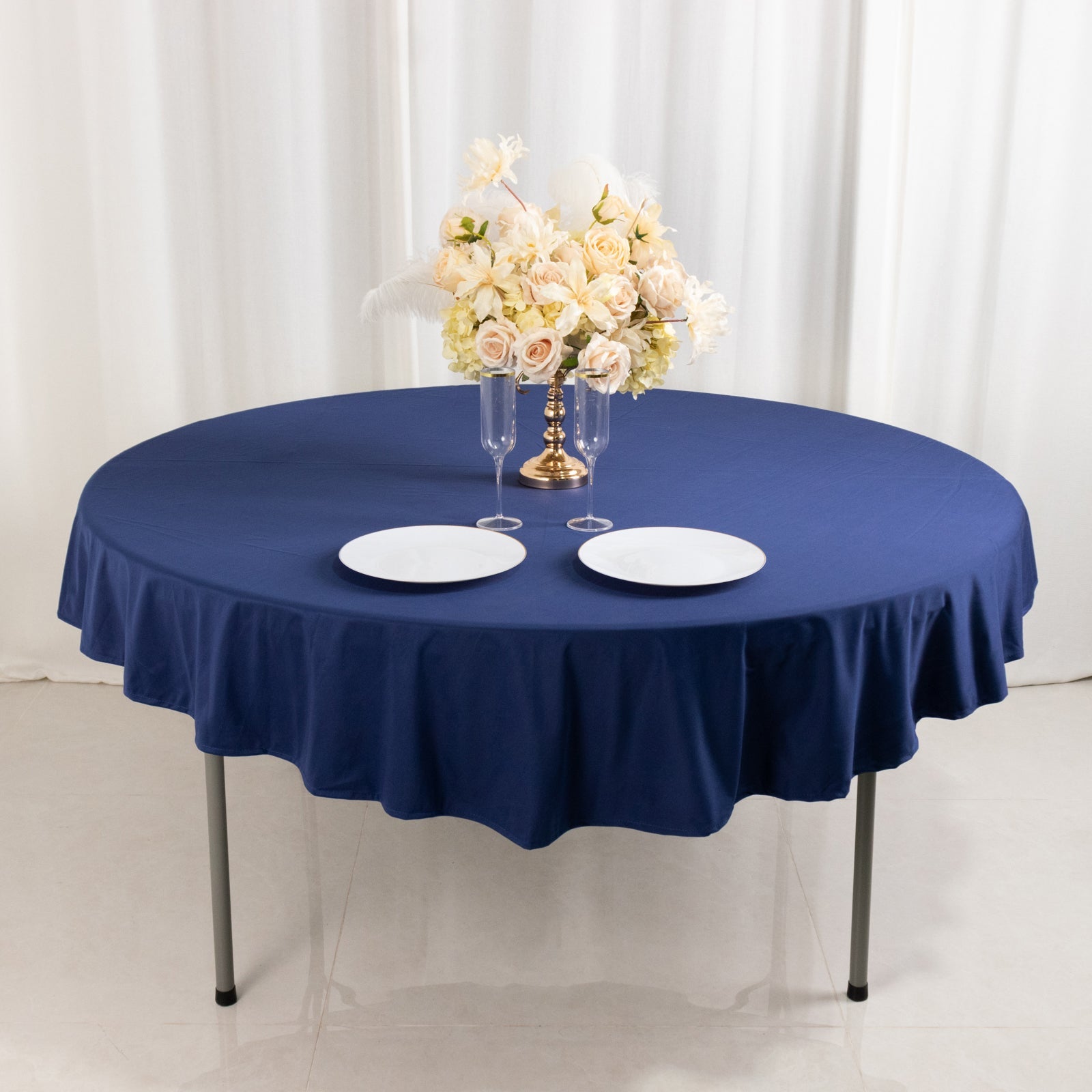 Premium Scuba Round 70 Tablecloth Navy Blue - Wrinkle Free & Stain Resistant Table Cover