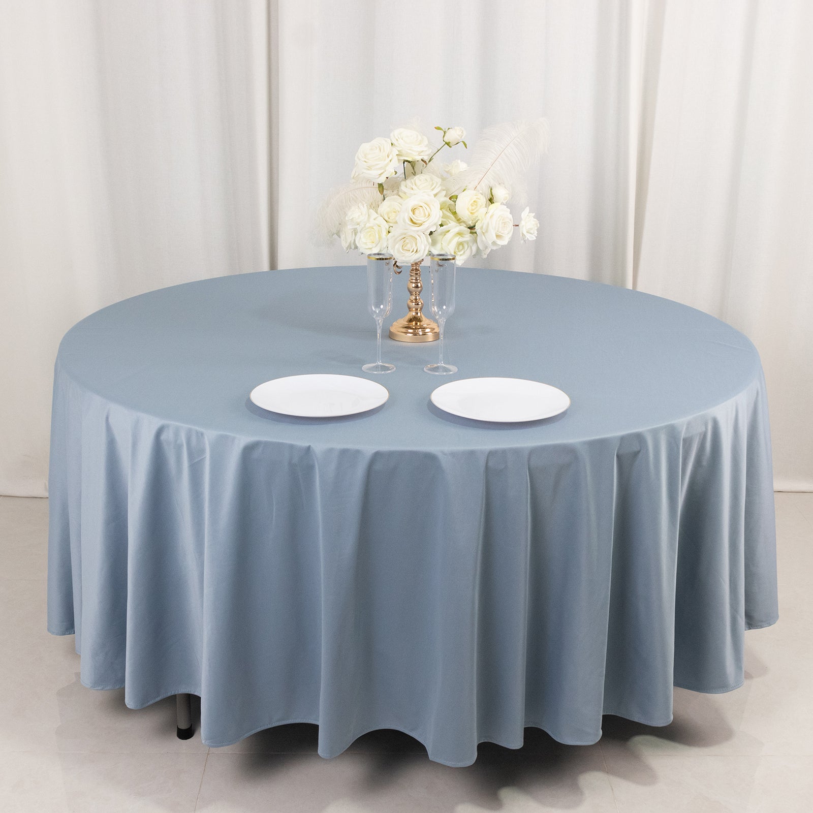 Premium Scuba Round 108 Tablecloth Dusty Blue - Wrinkle Free & Stain Resistant Table Cover