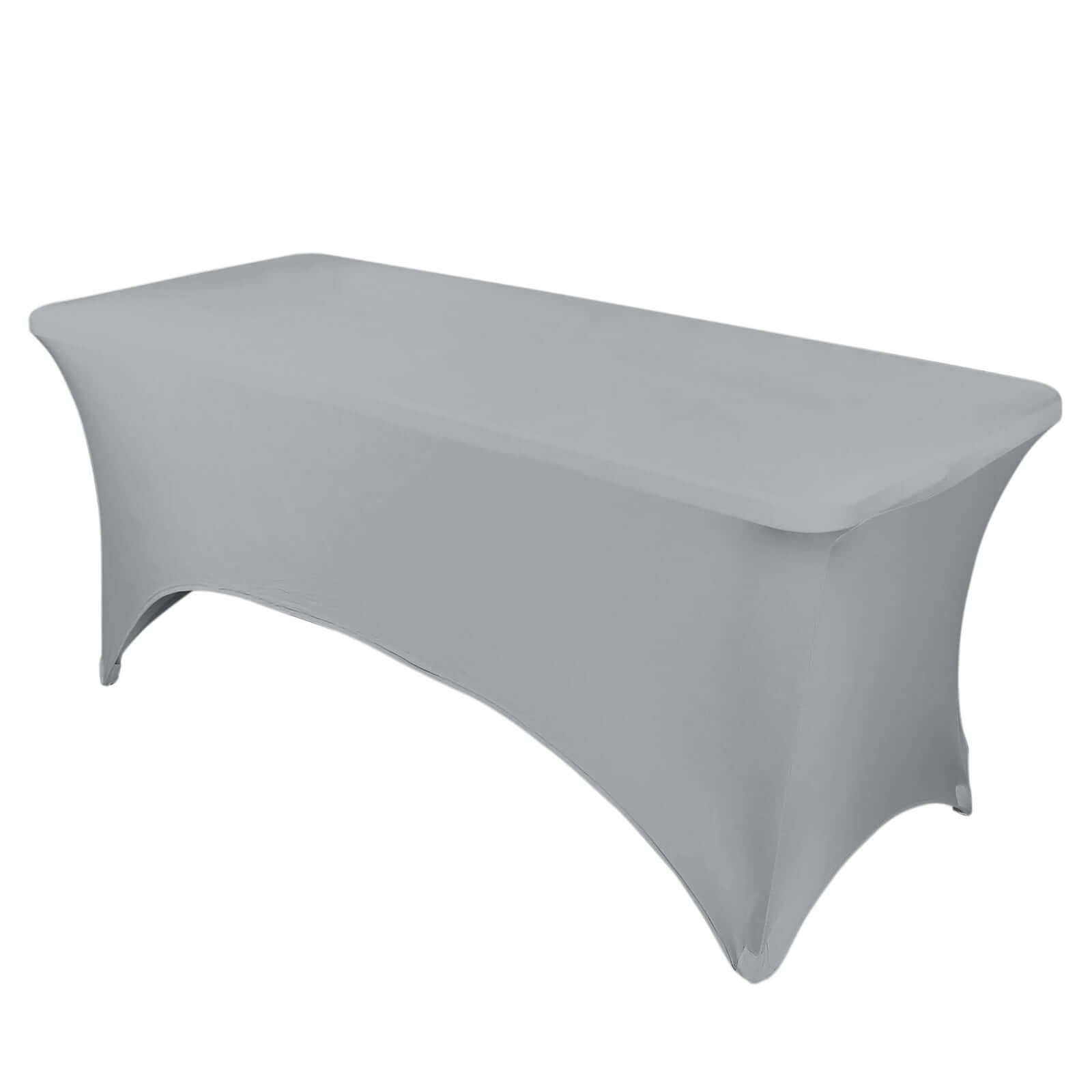 Stretch Spandex 96x30 Rectangle Table Cover Silver - Durable Form-Fitting Tablecloth