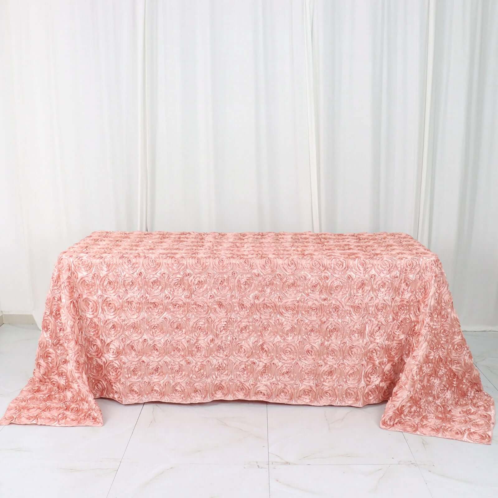 Satin 90x132 Rectangle Tablecloth Dusty Rose - Grandiose 3D Rosette Seamless Table Cover