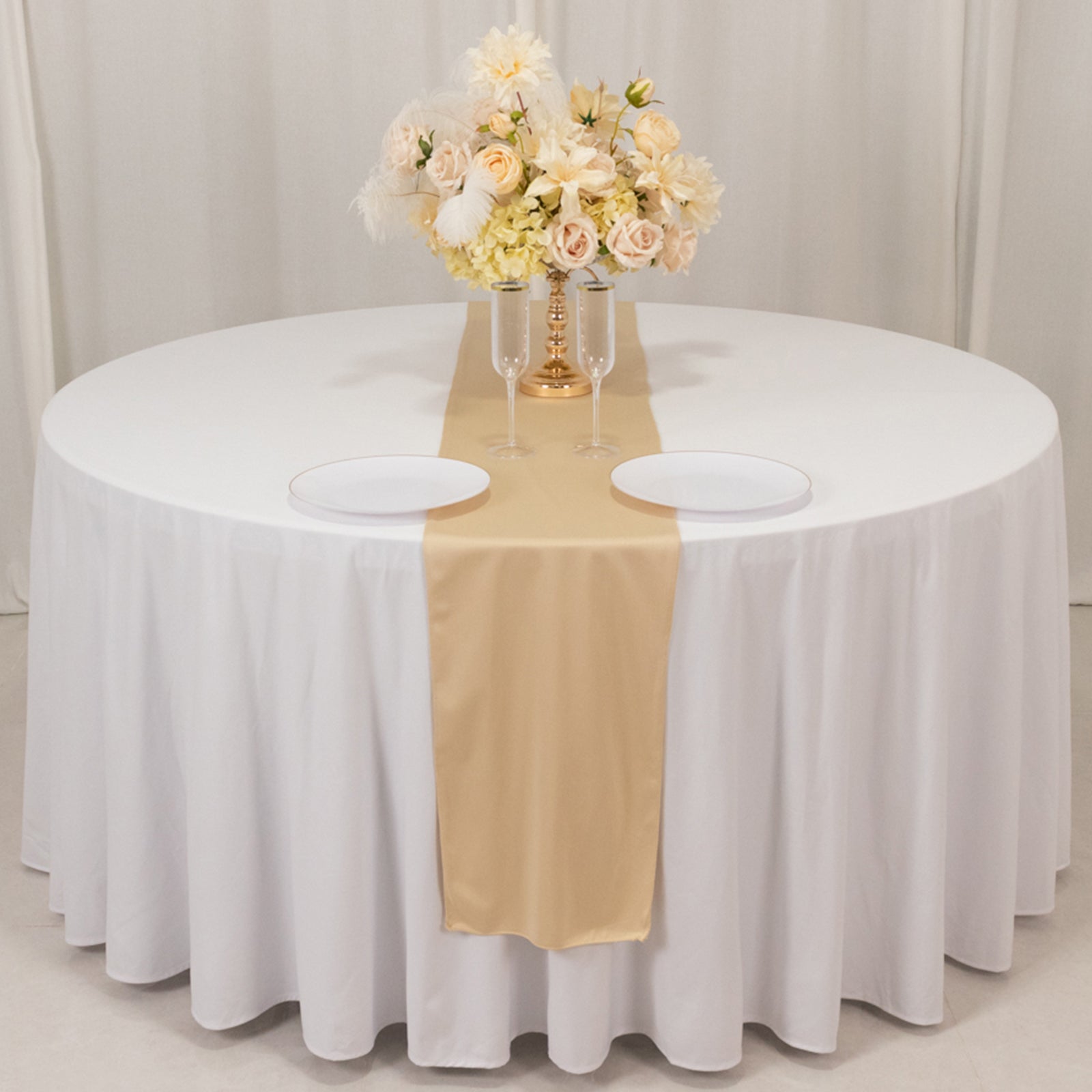 Premium Scuba Polyester 12x108 Table Runner Beige - Wrinkle-Free Table Linen