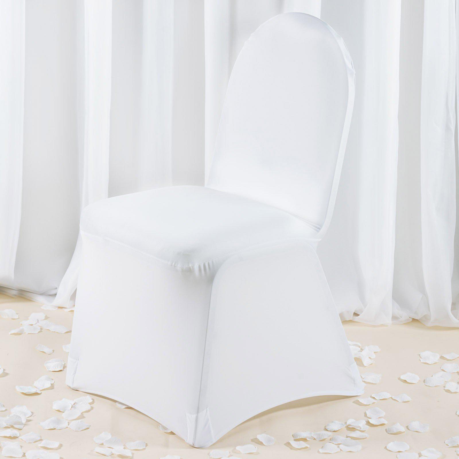 Premium Spandex Chair Cover with Foot Pockets for Banquet Chairs White - Stylish Stretch 220GSM Fitted Slipcover for Weddings