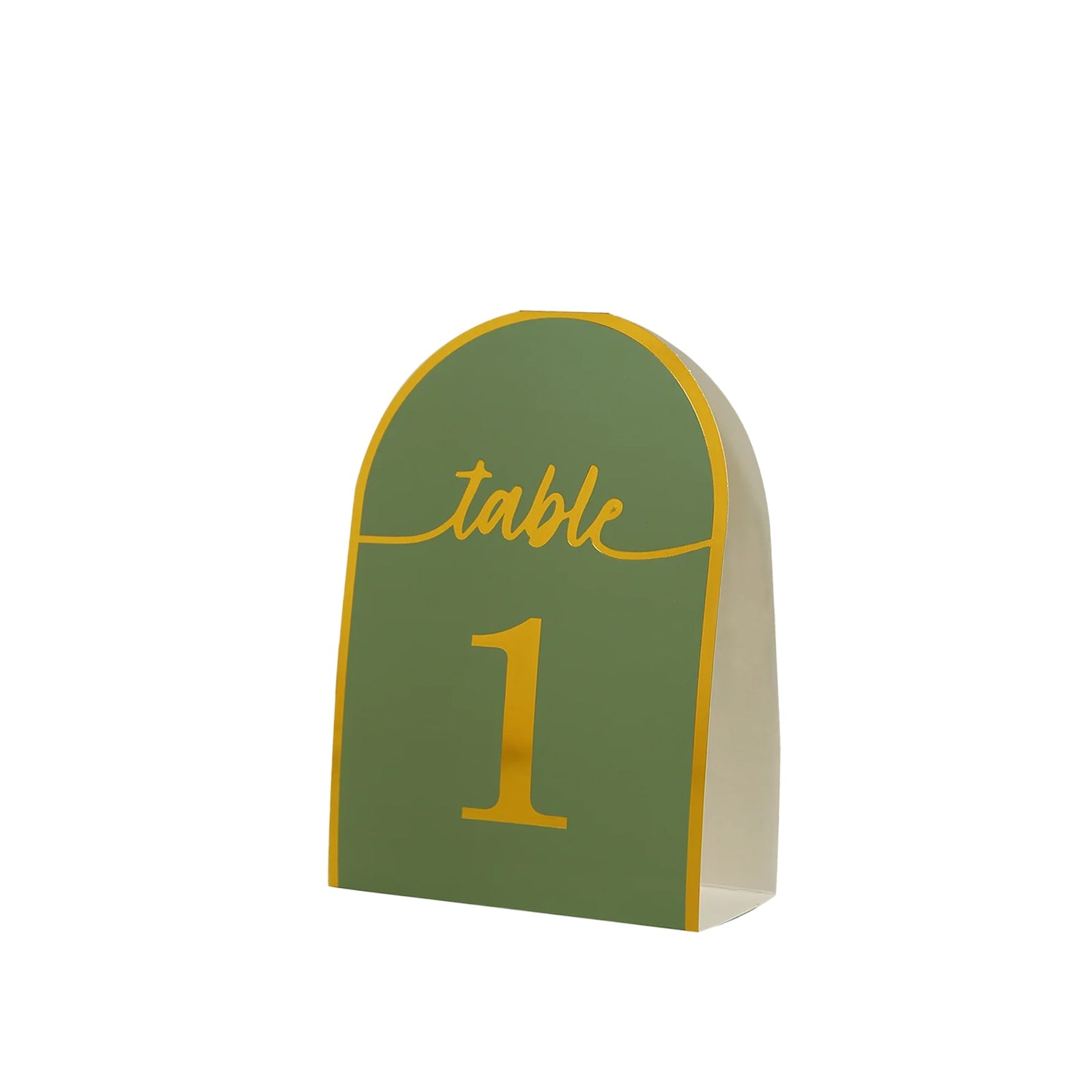 25-Pack Paper Wedding Table Numbers 1-25 Sage Green Arch Cutout Design - Sleek & Modern Free Standing Double Sided Table Tent Cards with Metallic Gold Foil Numbers 7