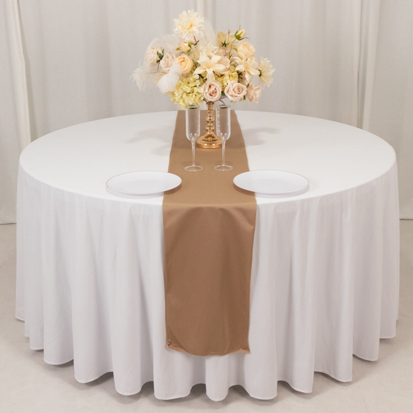 Premium Scuba Polyester 12x108 Table Runner Nude - Wrinkle-Free Table Linen