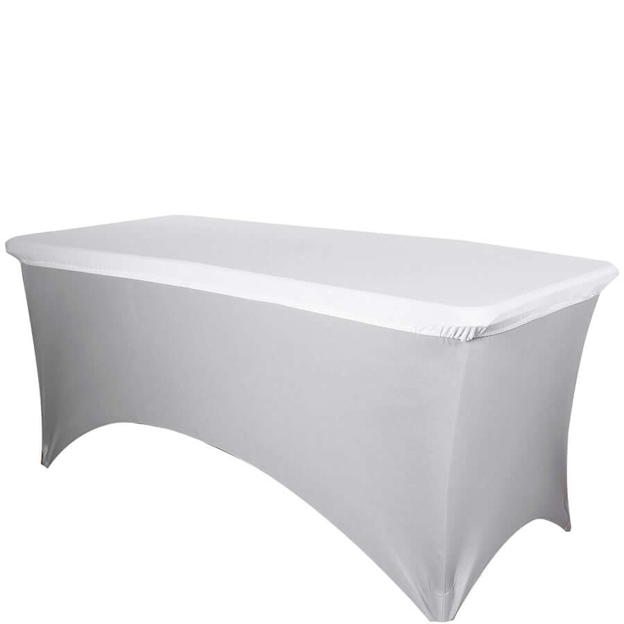 Stretch Spandex 72x30 Rectangle Tablecloth Top Cover White - Sleek & Durable Fitted Table Topper Cap