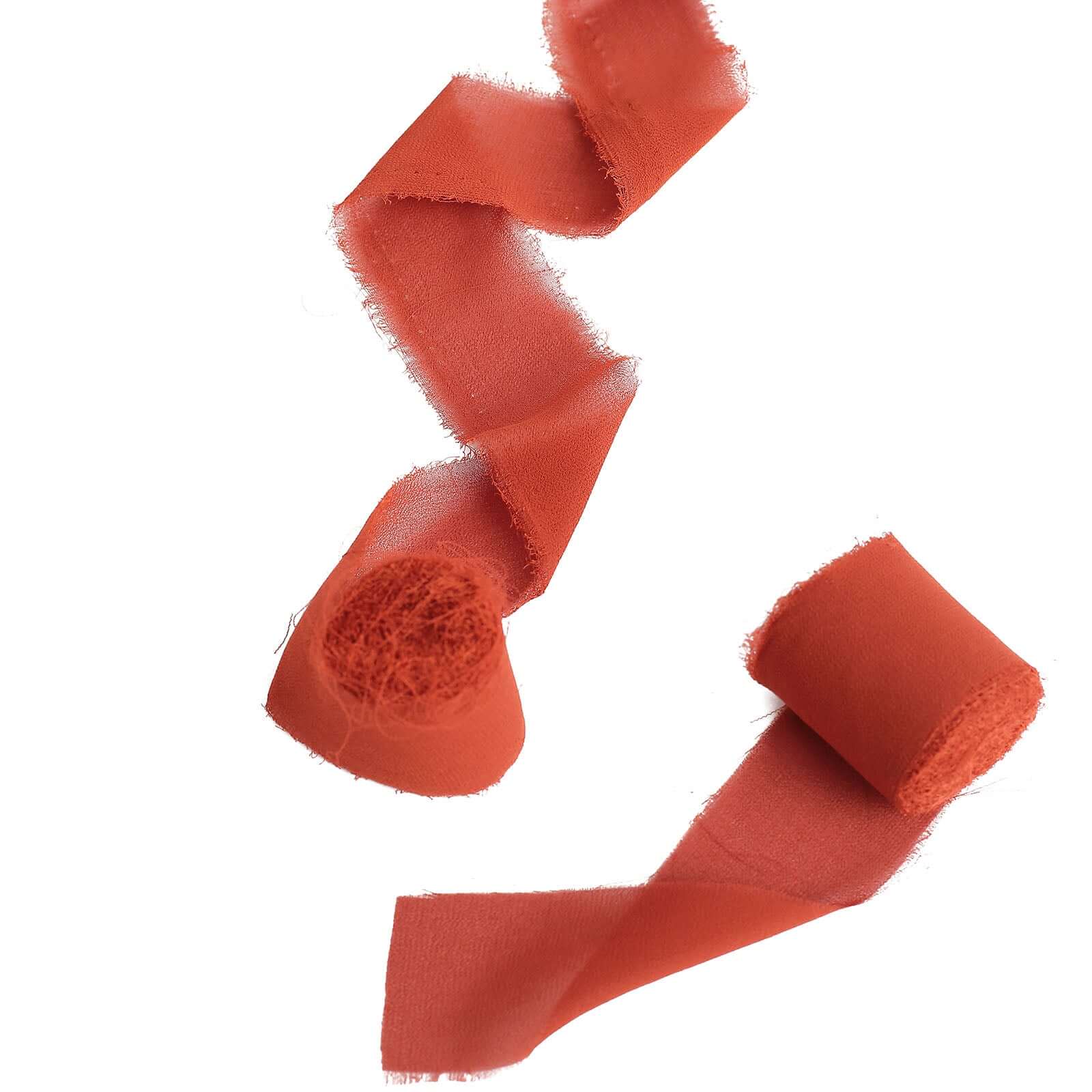 2 Pack 6yds Terracotta (Rust) Silk-Like Chiffon Ribbon Roll, DIY Wedding Bouquet Linen Wrap