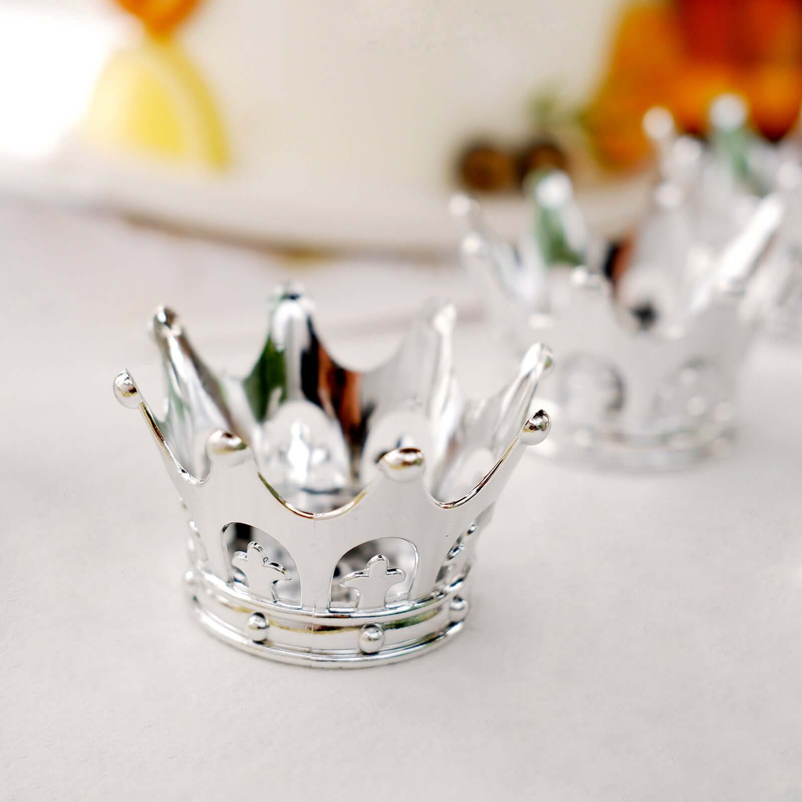 12-Pack Fillable Mini Crown Candy Container Silver - Regal Baby Shower Candy Treat Favor Containers 3