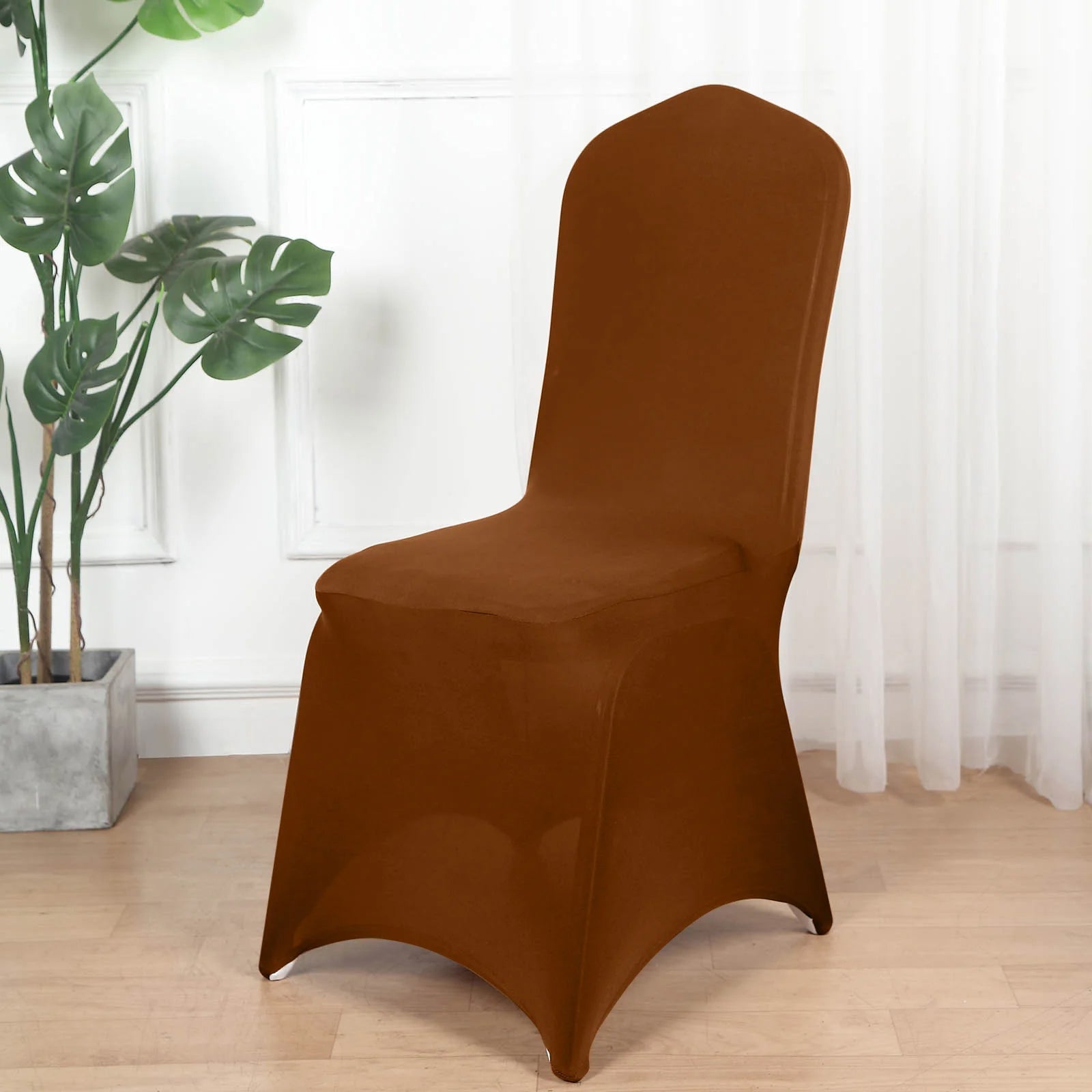 10 Pack Spandex Chair Covers for Banquet Chairs Cinnamon Brown - Durable Reusable Stretch Slip-On Covers