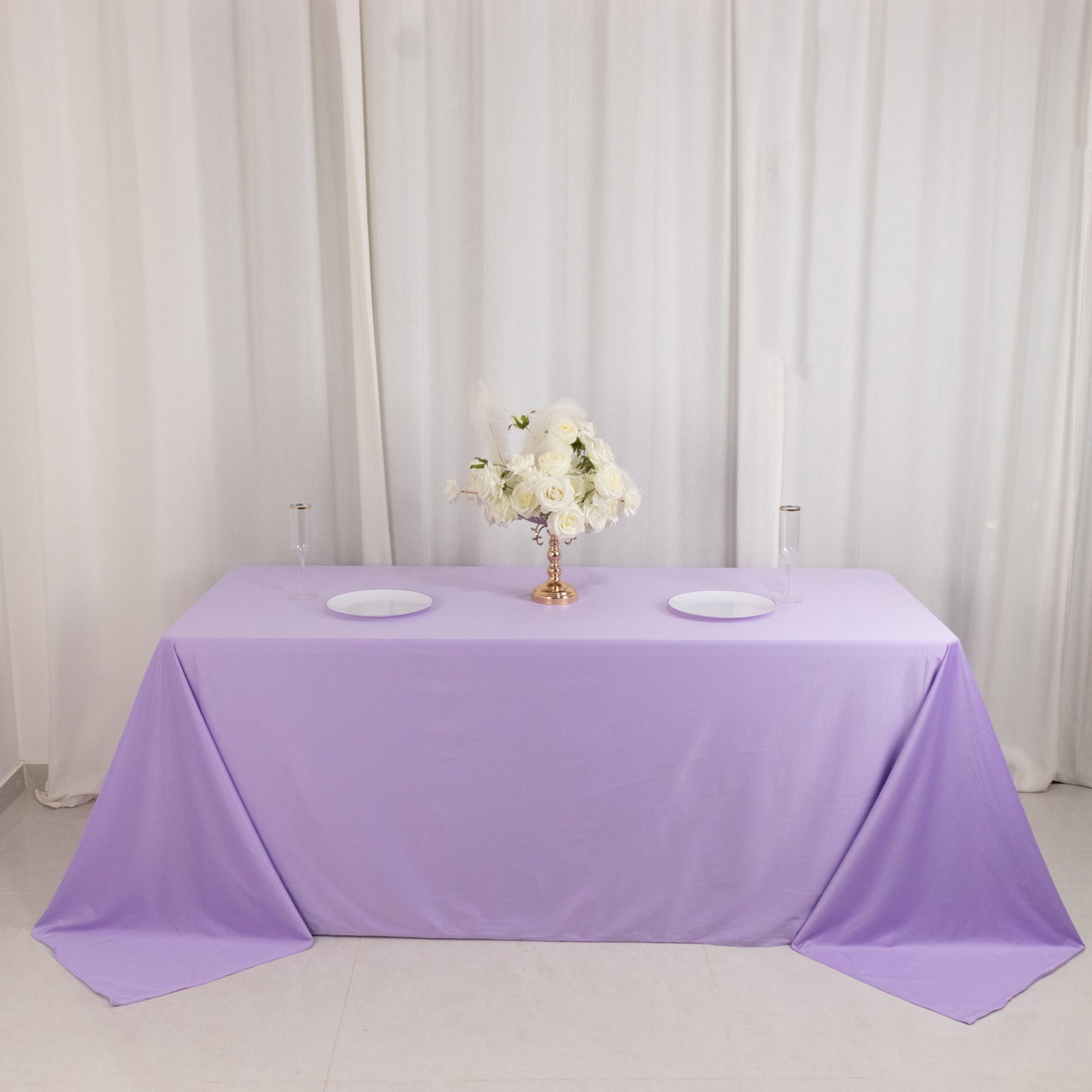 Premium Scuba Rectangular 90x132 Tablecloth Lavender Lilac - Wrinkle Free, Stain Resistant & Seamless Table Cover