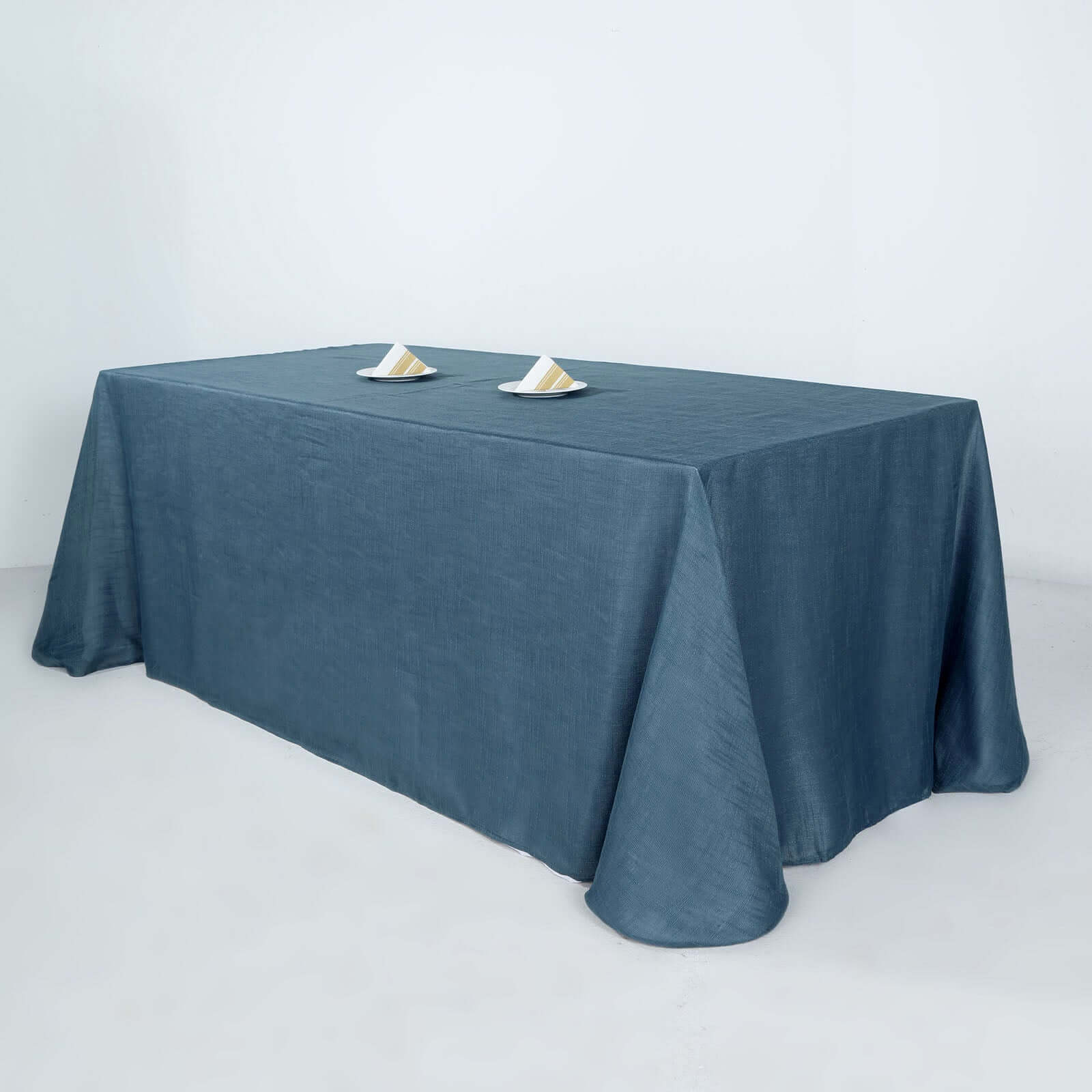 Faux Linen 90x132 Rectangular Tablecloth Blue - Slubby Texture Wrinkle-Resistant Seamless Table Cover