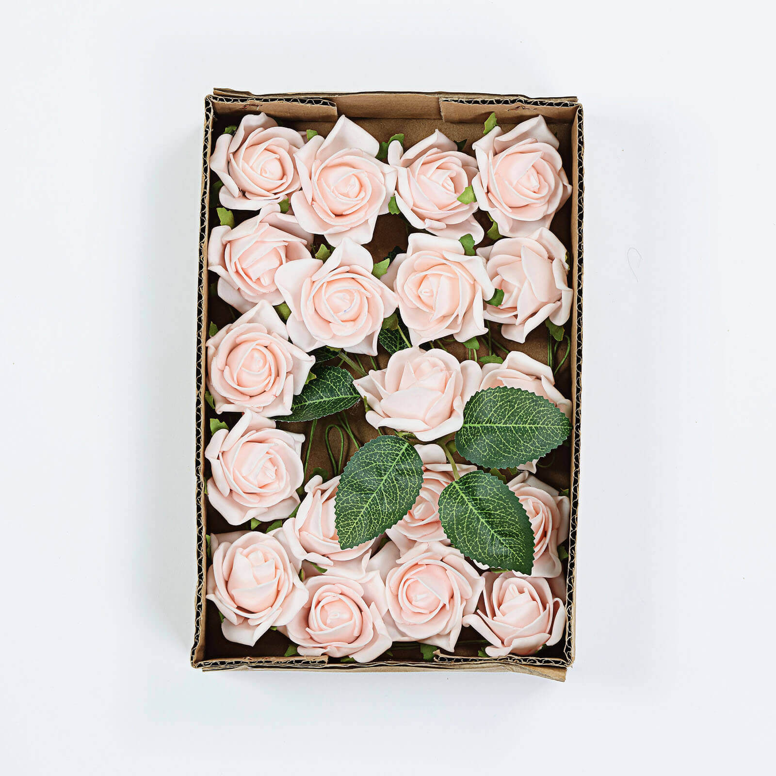 24 Roses 2 Blush Artificial Foam Flowers With Stem Wire and Leaves