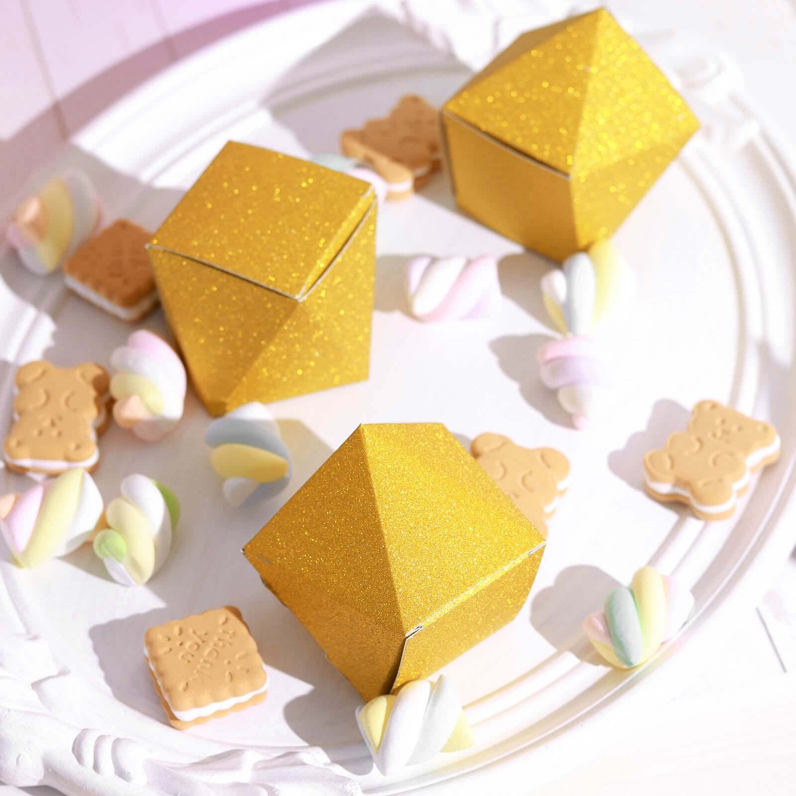 25 Pack 2x3 Geometric Gold Glitter Wedding Favor Candy Gift Boxes