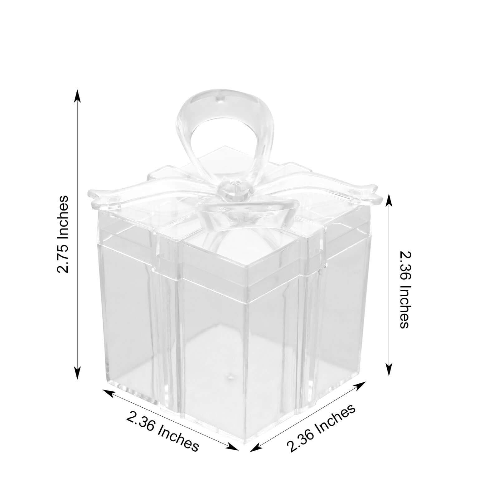 12 Pack 3 Square Clear Bow Top Plastic Party Favor Boxes, Transparent Candy Container Gift Boxes