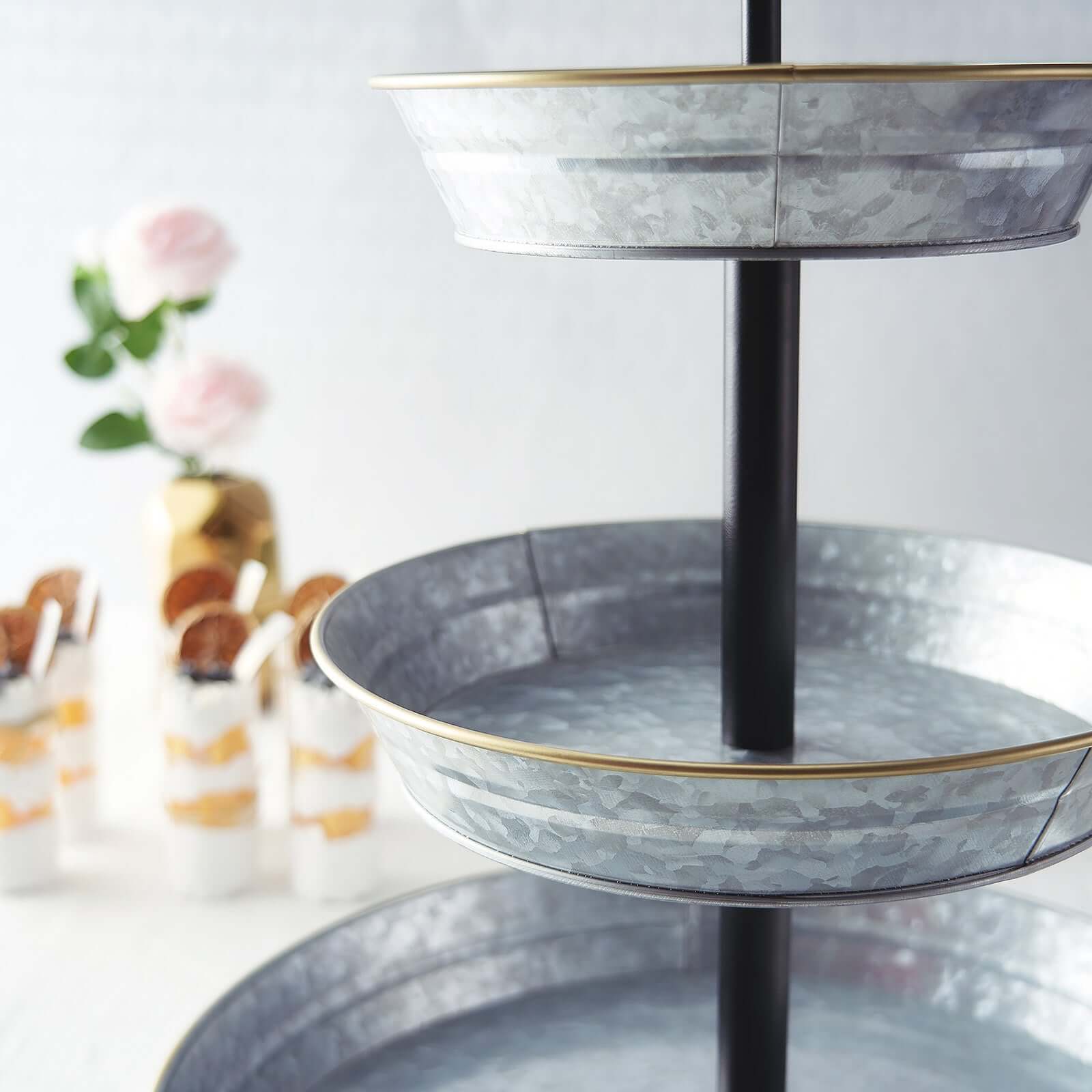 3-Tier Galvanized Metal Cupcake Stand 20 Silver - Sturdy Dessert Serving Tray Platter for Rustic Themed Weddings Backyard Parties & Holiday Spreads