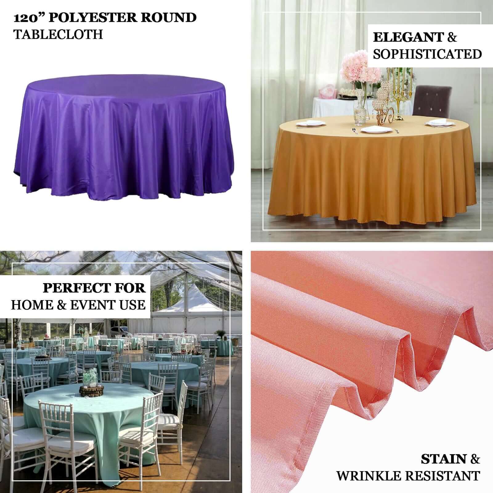 Polyester 120 Round Tablecloth Violet Amethyst - Seamless Wrinkle-Resistant Table Cover