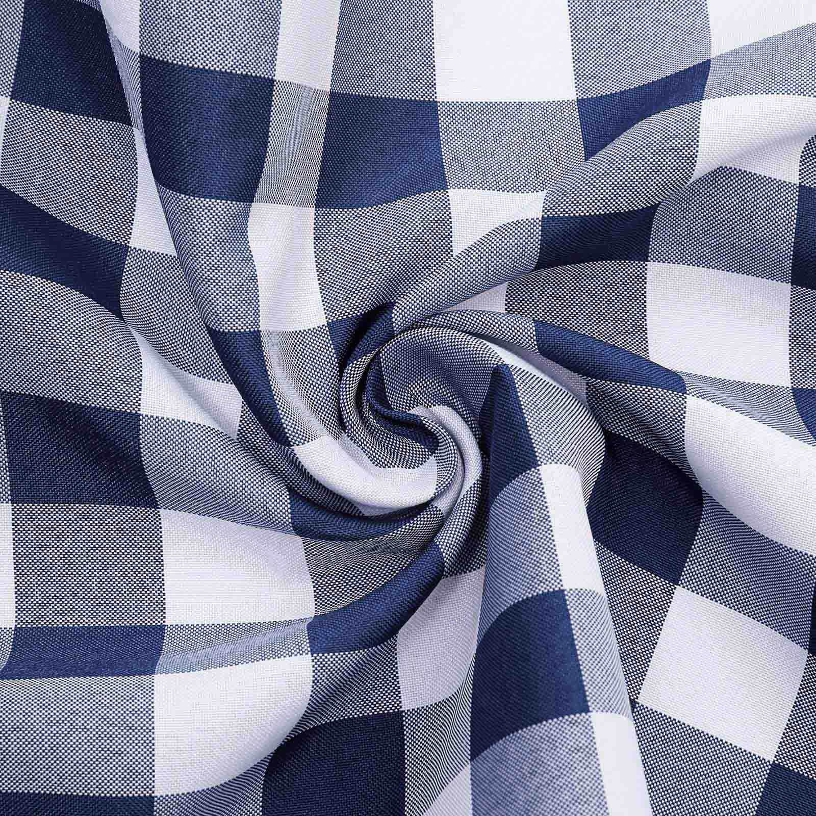 Polyester 14x108 Table Runner Navy Blue/White - Gingham Plaid Design