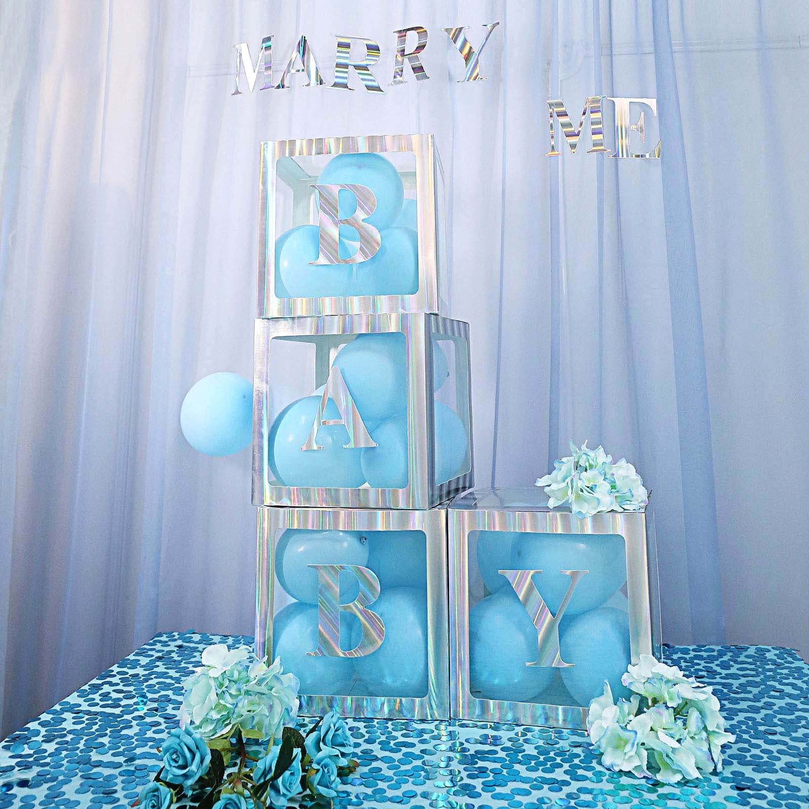 2 Pack 12 Iridescent Clear Baby Shower Party Decoration Boxes, Transparent DIY Balloon Boxes