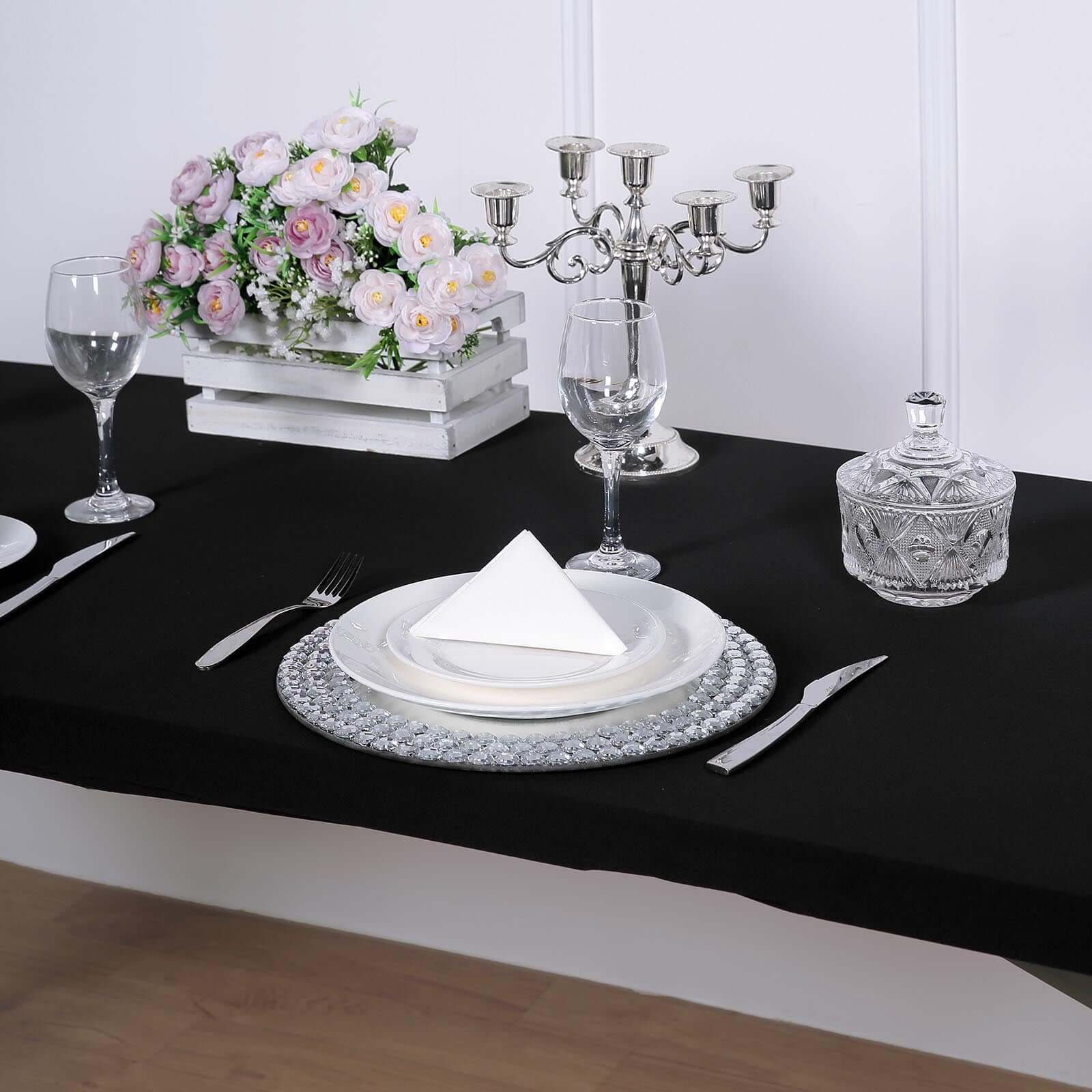 Stretch Spandex 72x30 Rectangle Tablecloth Top Cover Black - Durable Fitted Table Topper Cap