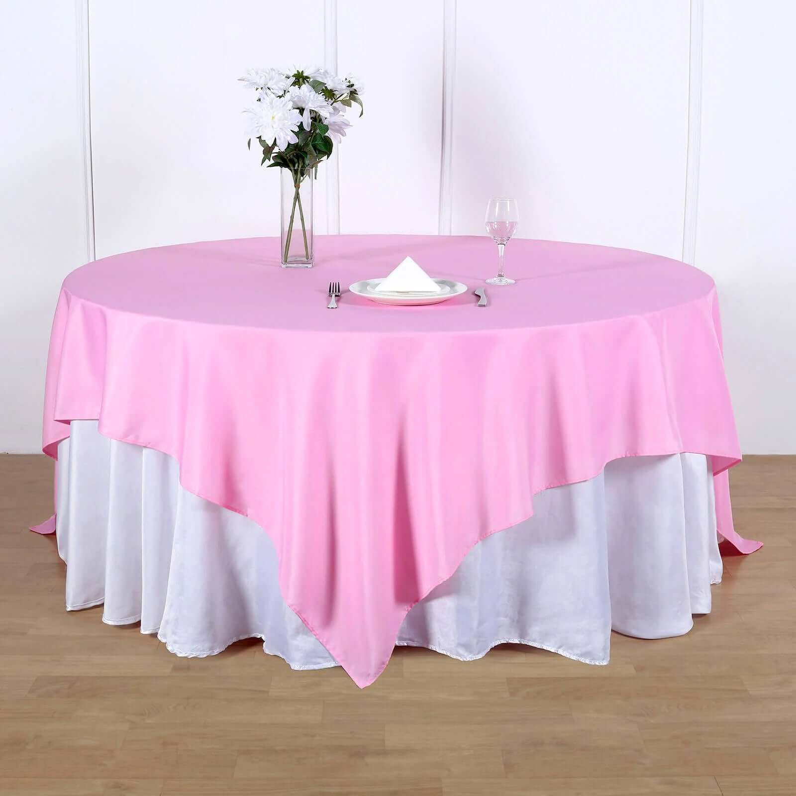 Polyester 90x90 Table Overlay Square Tablecloth Pink - Wrinkle-Resistant & Durable Table Cover