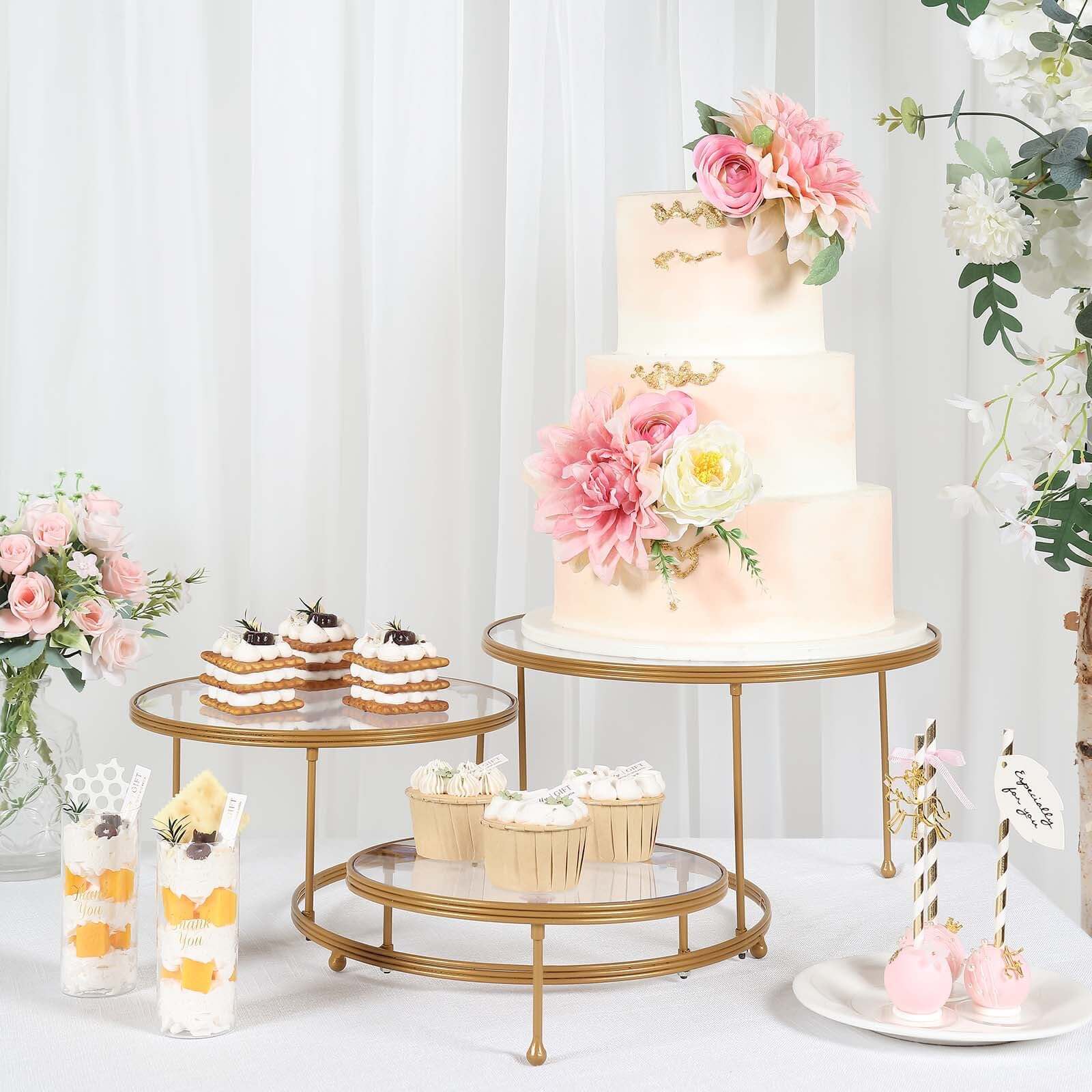 3-Tier Metal Cupcake Stand with Clear Round Acrylic Plates Gold - Dessert Cake Display Holder 23