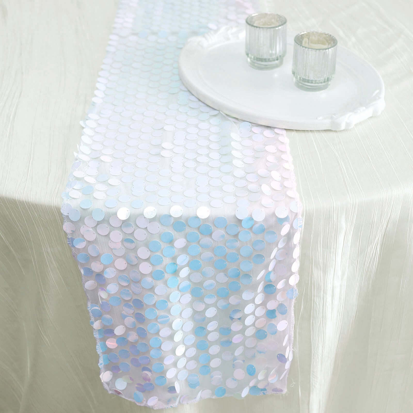 Big Payette Sequin 13x108 Table Runner Iridescent Blue - Dazzling Design