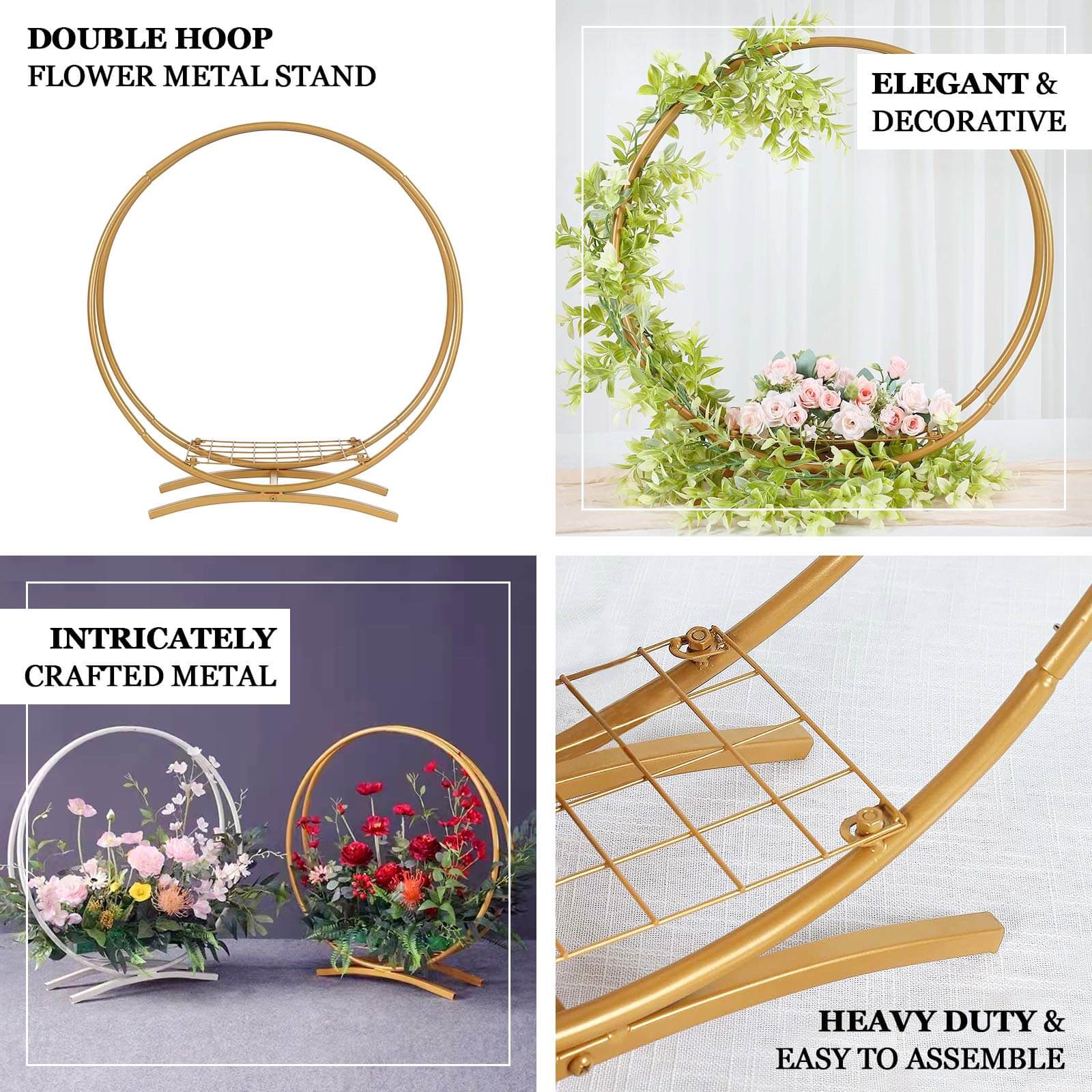 Double Frame Hoop Table Centerpiece Metal Gold - Wedding Cake Display & Flower Stand 24