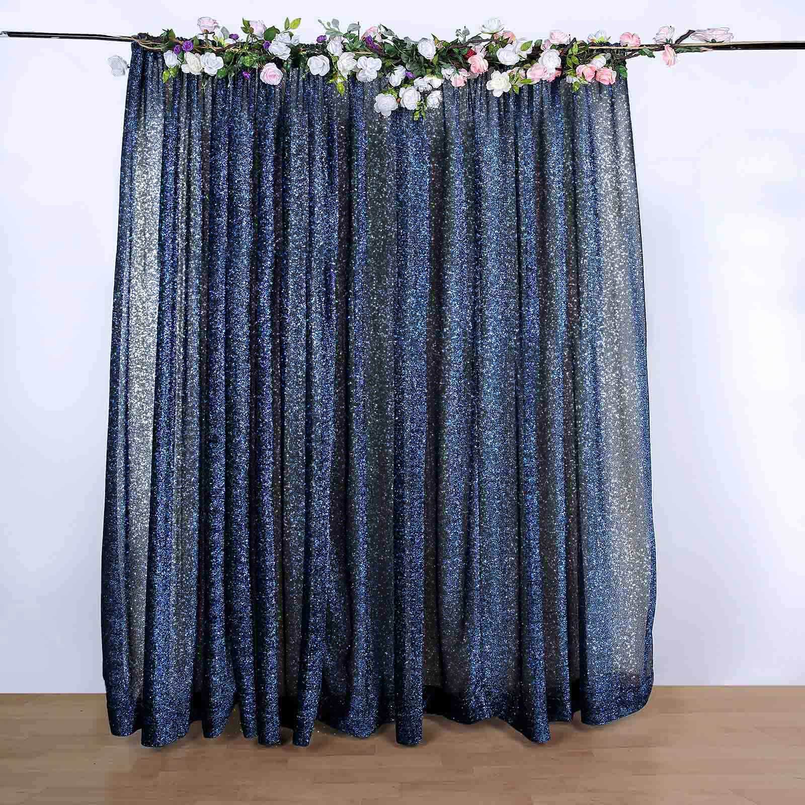 20ftx10ft Navy Blue Metallic Shimmer Tinsel Event Curtain Drapes, Backdrop Event Panel