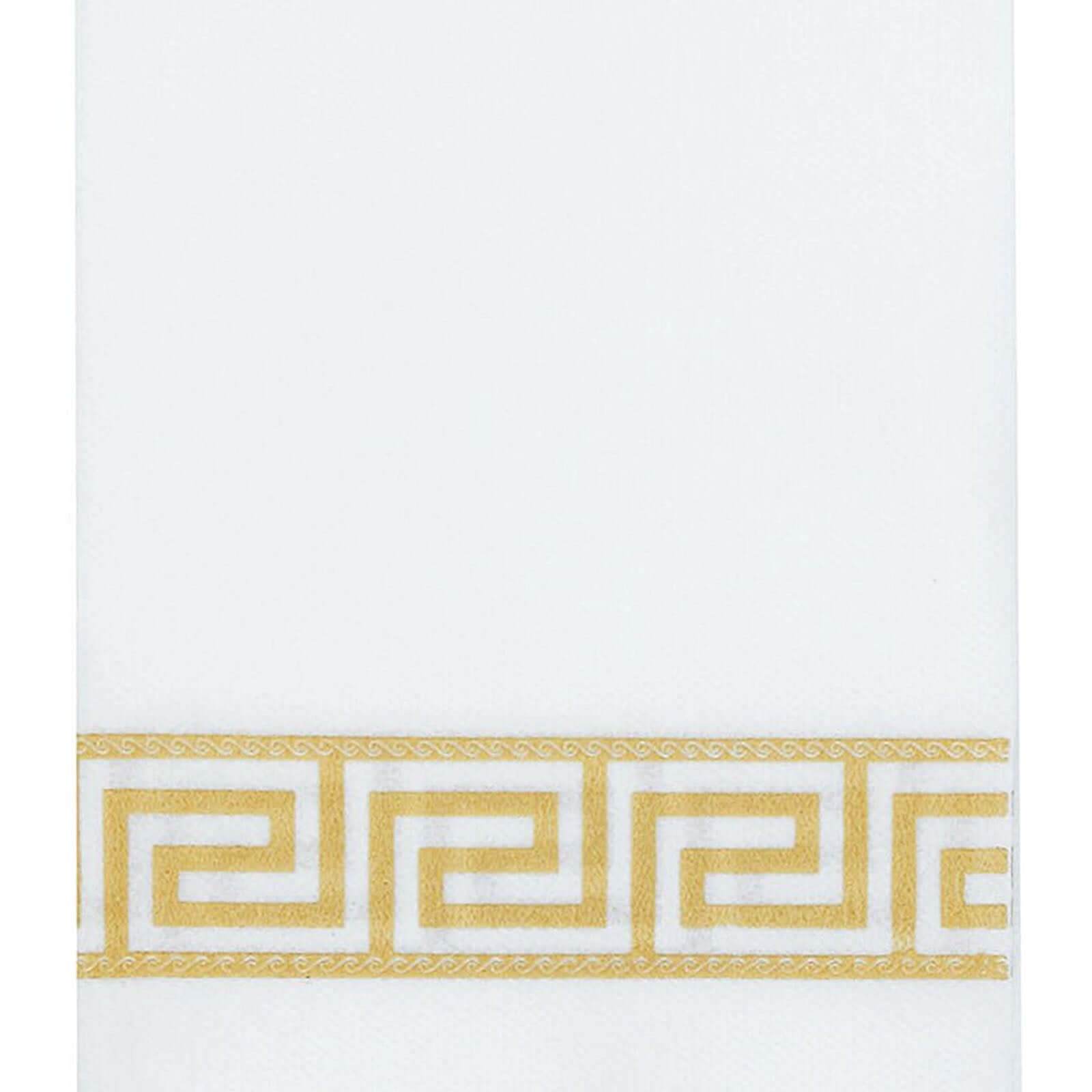 25 Pack Linen-Like Paper 8x4 Napkins White with Gold Greek Key Design - Soft & Absorbent Airlaid Hand Towels for Exquisite Weddings & Events