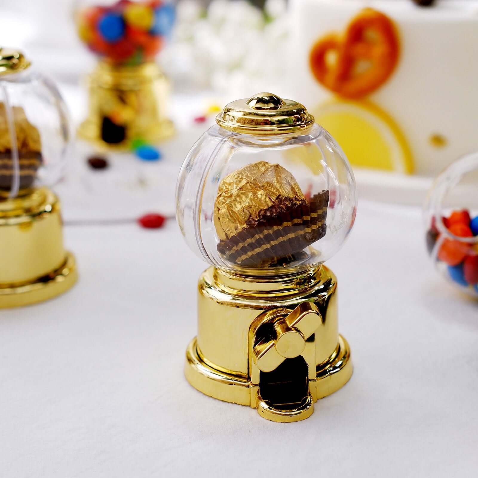 6 Pack 3.5 Clear Gold Mini Gumball Machine Treats Party Favor Boxes, Small Candy Container Gift Boxes