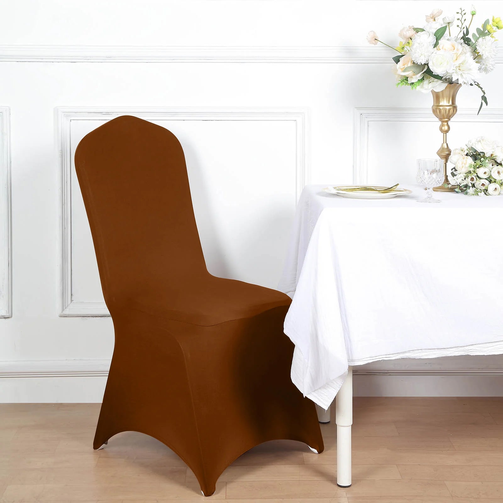 10 Pack Spandex Chair Covers for Banquet Chairs Cinnamon Brown - Durable Reusable Stretch Slip-On Covers